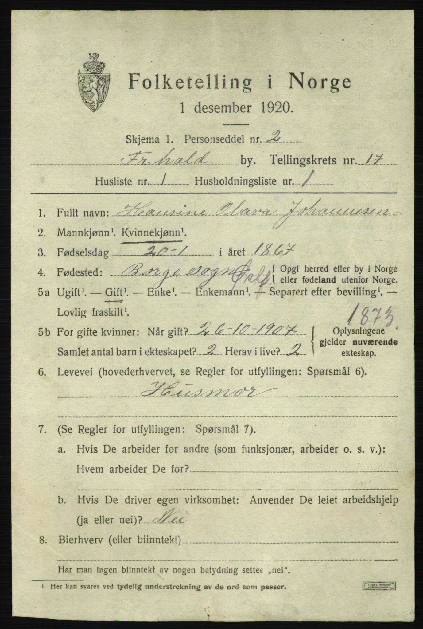 SAO, 1920 census for Fredrikshald, 1920, p. 25766