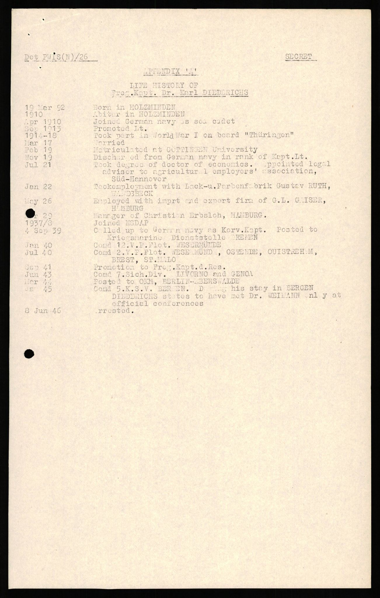 Forsvaret, Forsvarets overkommando II, RA/RAFA-3915/D/Db/L0020: CI Questionaires. Tyske okkupasjonsstyrker i Norge. Tyskere., 1945-1946, p. 358