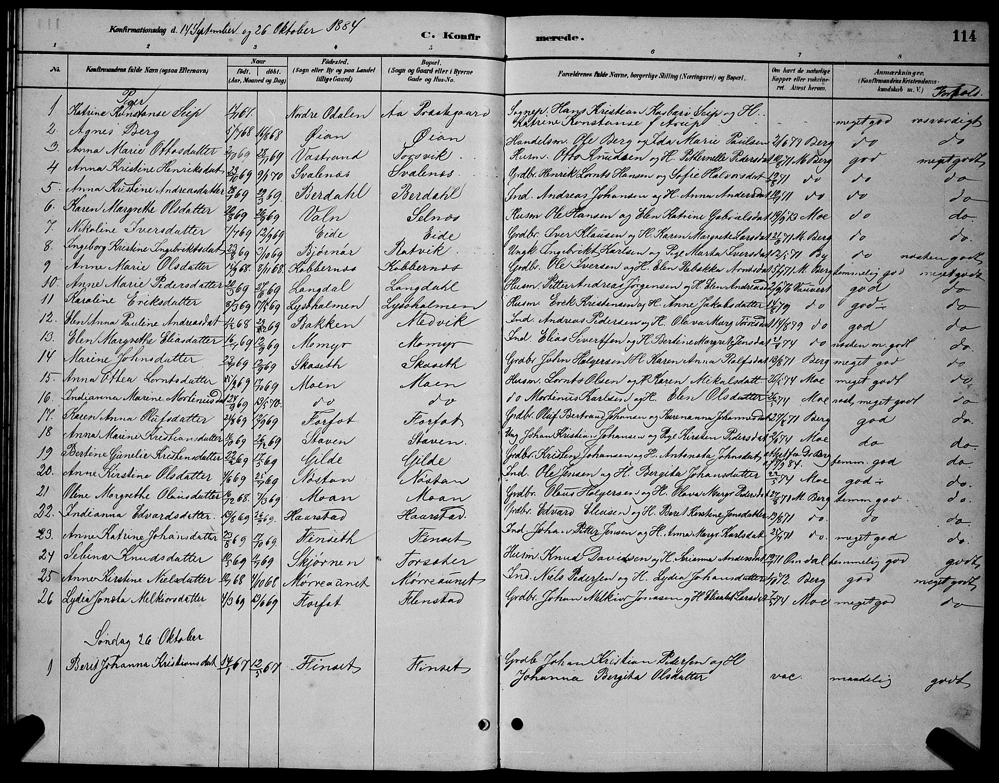 Ministerialprotokoller, klokkerbøker og fødselsregistre - Sør-Trøndelag, SAT/A-1456/655/L0687: Parish register (copy) no. 655C03, 1880-1898, p. 114