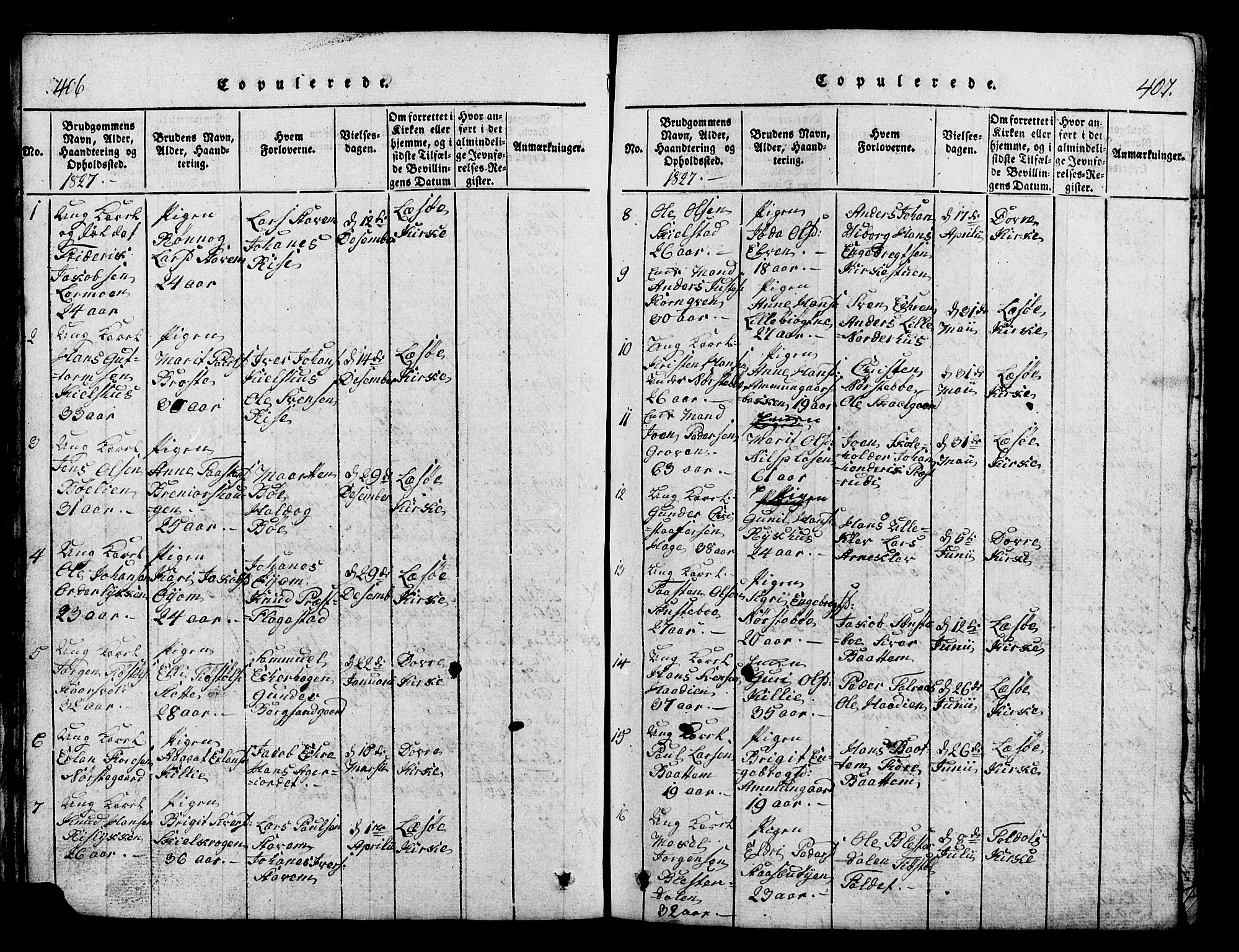 Lesja prestekontor, SAH/PREST-068/H/Ha/Hab/L0001: Parish register (copy) no. 1, 1820-1831, p. 406-407