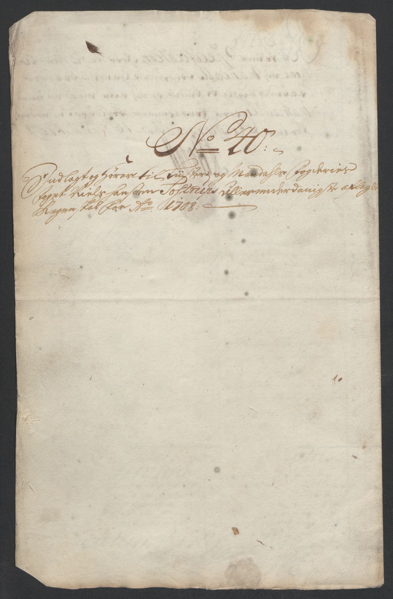 Rentekammeret inntil 1814, Reviderte regnskaper, Fogderegnskap, RA/EA-4092/R43/L2552: Fogderegnskap Lista og Mandal, 1705-1709, p. 200