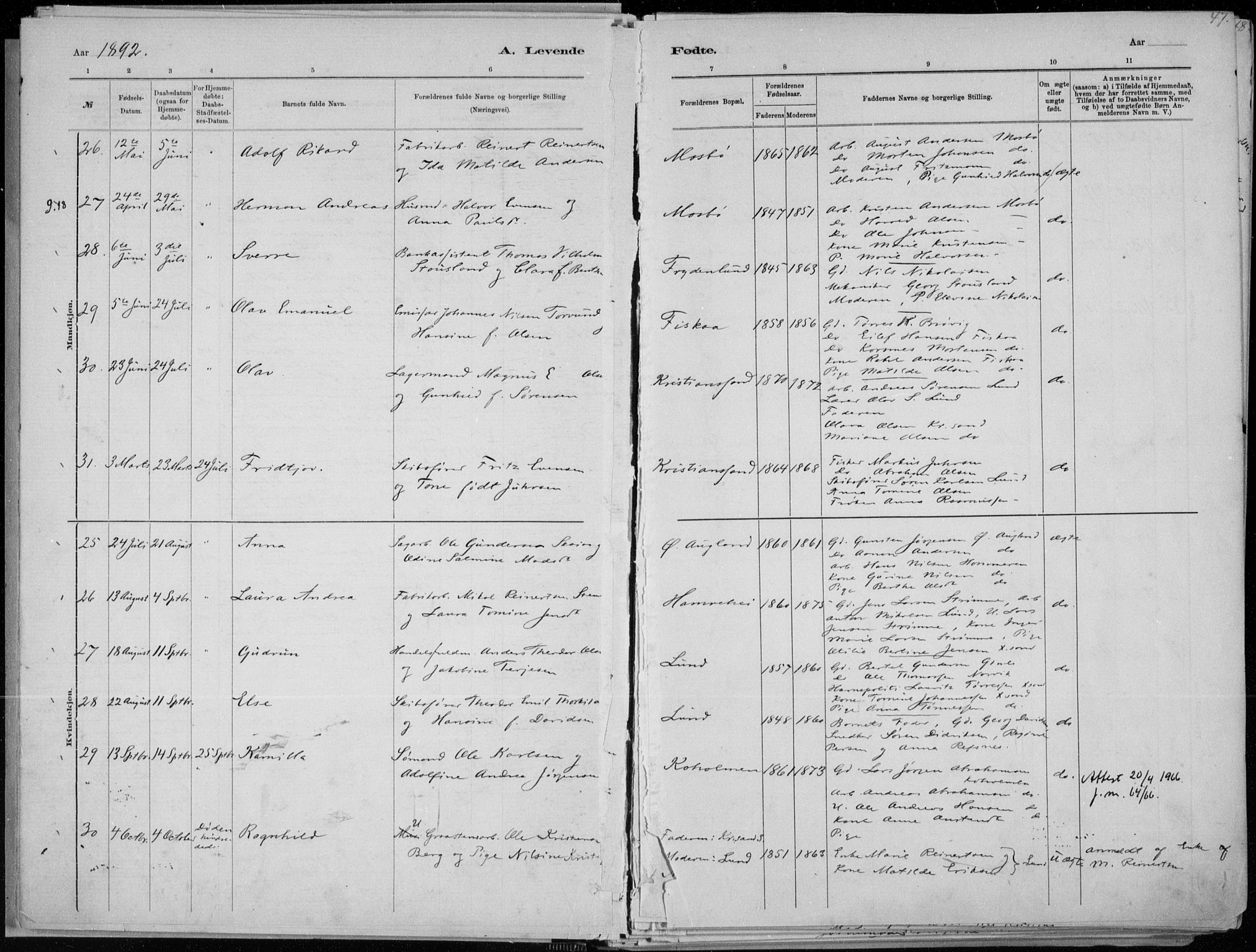 Oddernes sokneprestkontor, SAK/1111-0033/F/Fa/Faa/L0009: Parish register (official) no. A 9, 1884-1896, p. 47