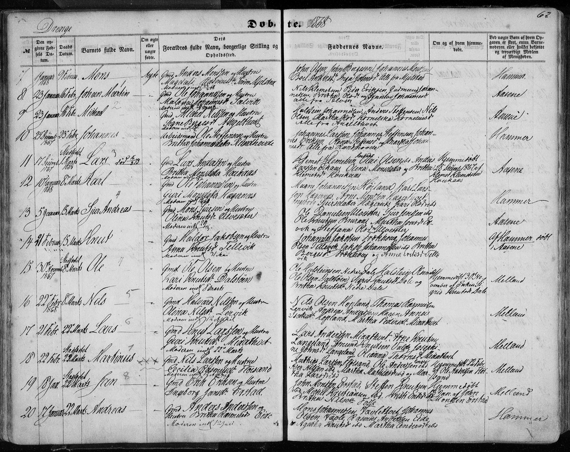 Hamre sokneprestembete, AV/SAB-A-75501/H/Ha/Haa/Haaa/L0014: Parish register (official) no. A 14, 1858-1872, p. 62