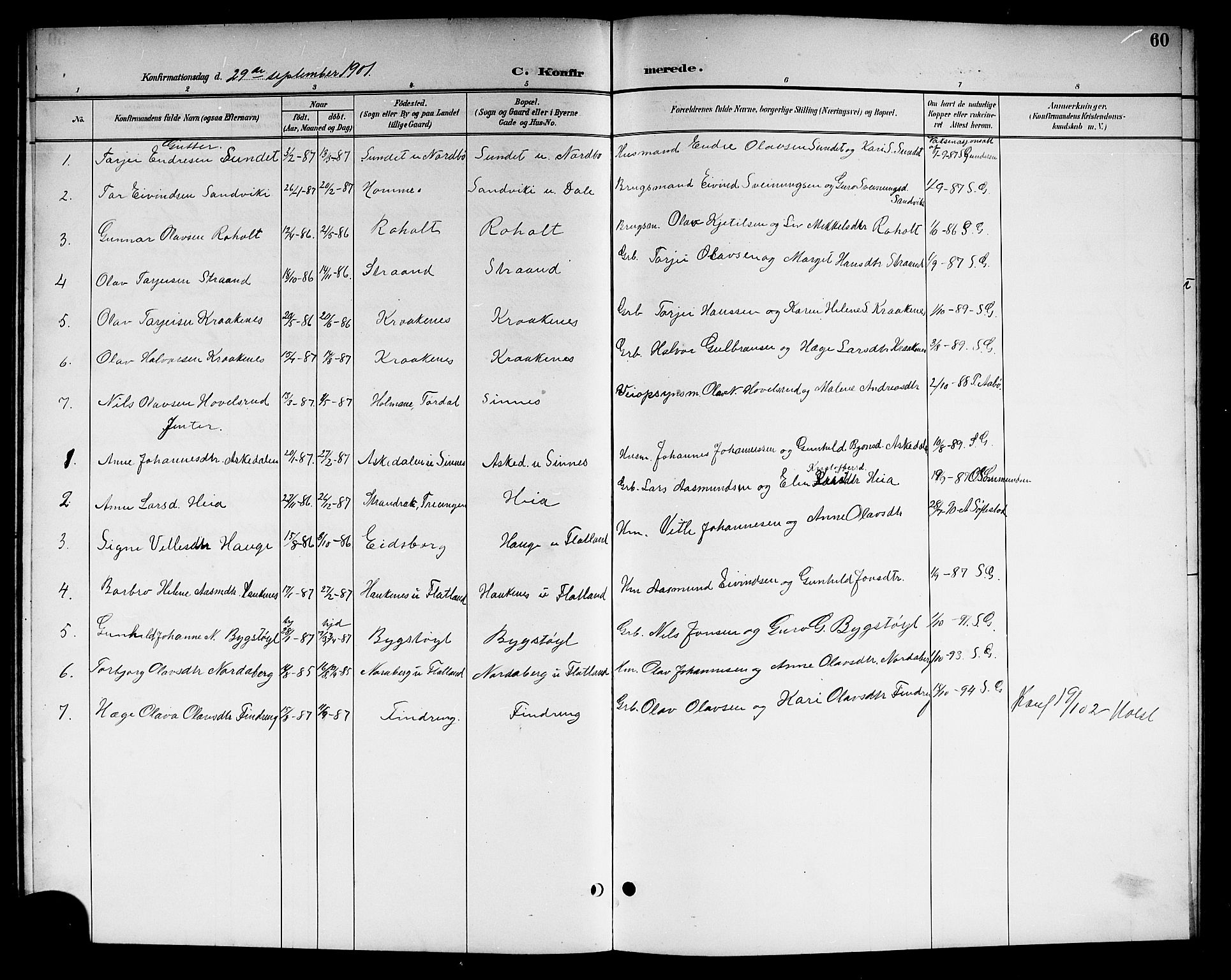 Kviteseid kirkebøker, SAKO/A-276/G/Gc/L0001: Parish register (copy) no. III 1, 1893-1916, p. 60