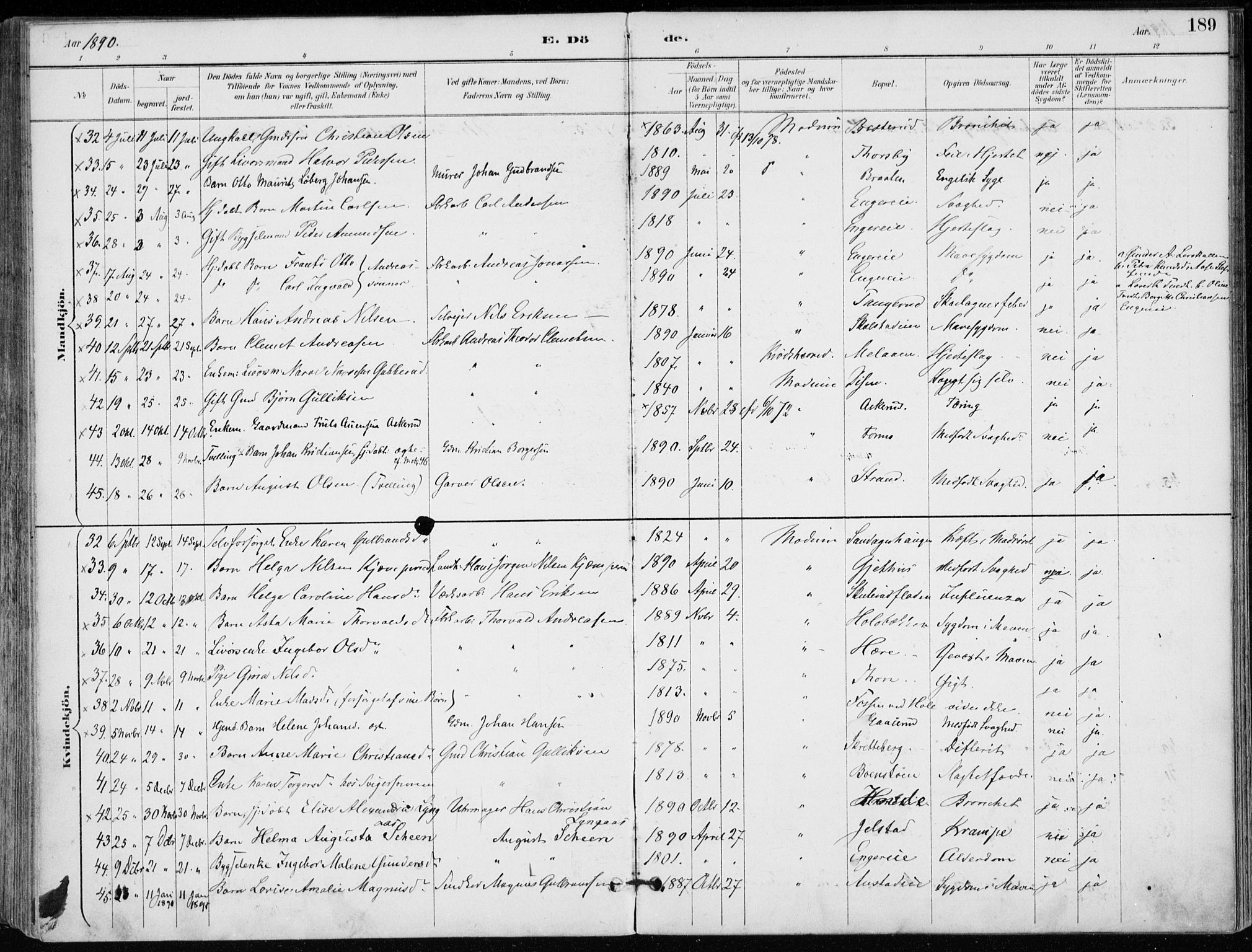 Modum kirkebøker, AV/SAKO-A-234/F/Fa/L0012: Parish register (official) no. 12, 1890-1898, p. 189