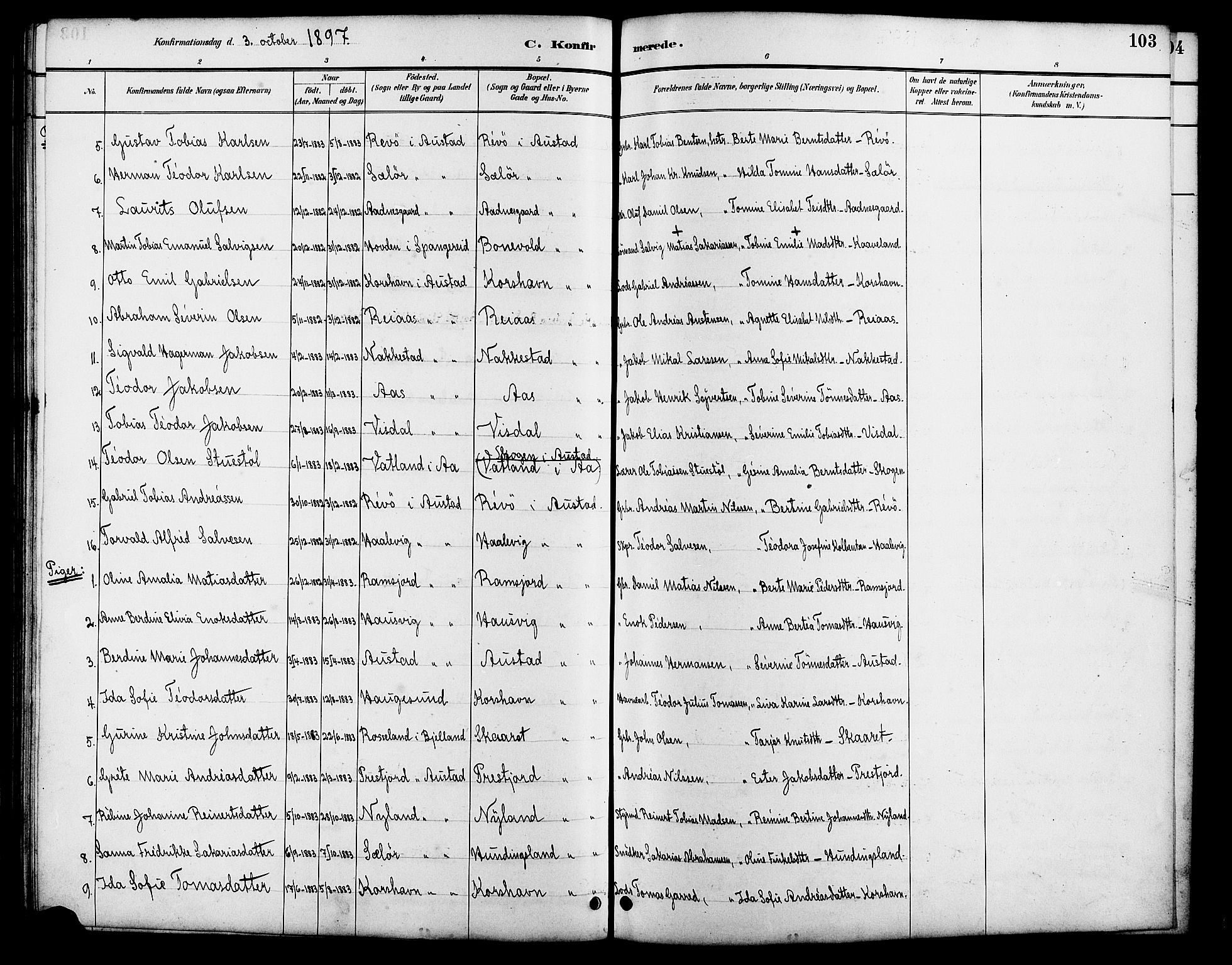 Lyngdal sokneprestkontor, AV/SAK-1111-0029/F/Fb/Fba/L0003: Parish register (copy) no. B 3, 1886-1903, p. 103