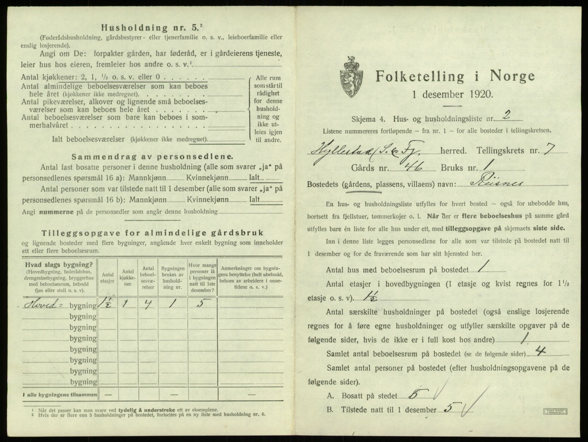 SAB, 1920 census for Hyllestad, 1920, p. 387