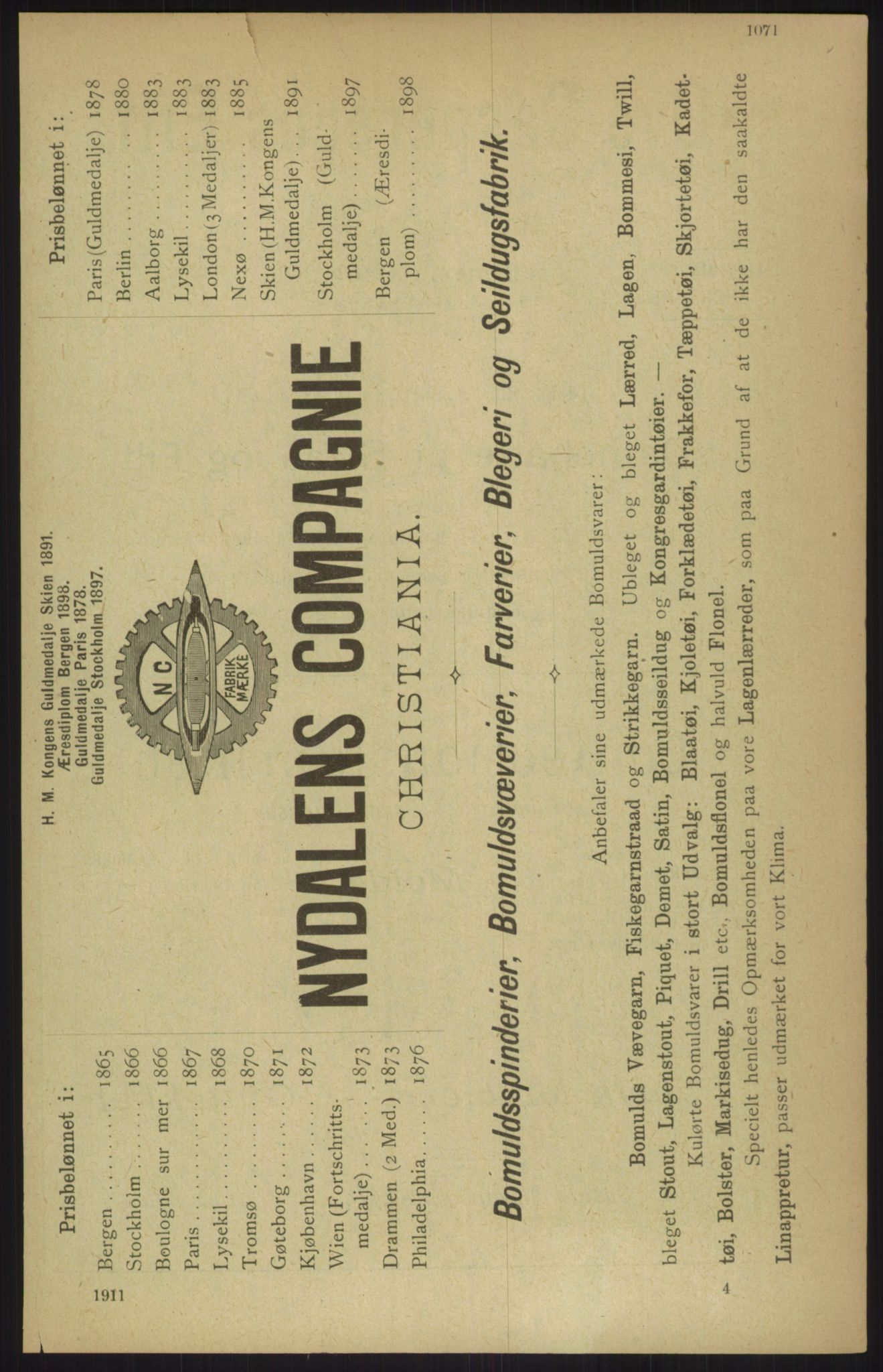 Kristiania/Oslo adressebok, PUBL/-, 1911, p. 1071