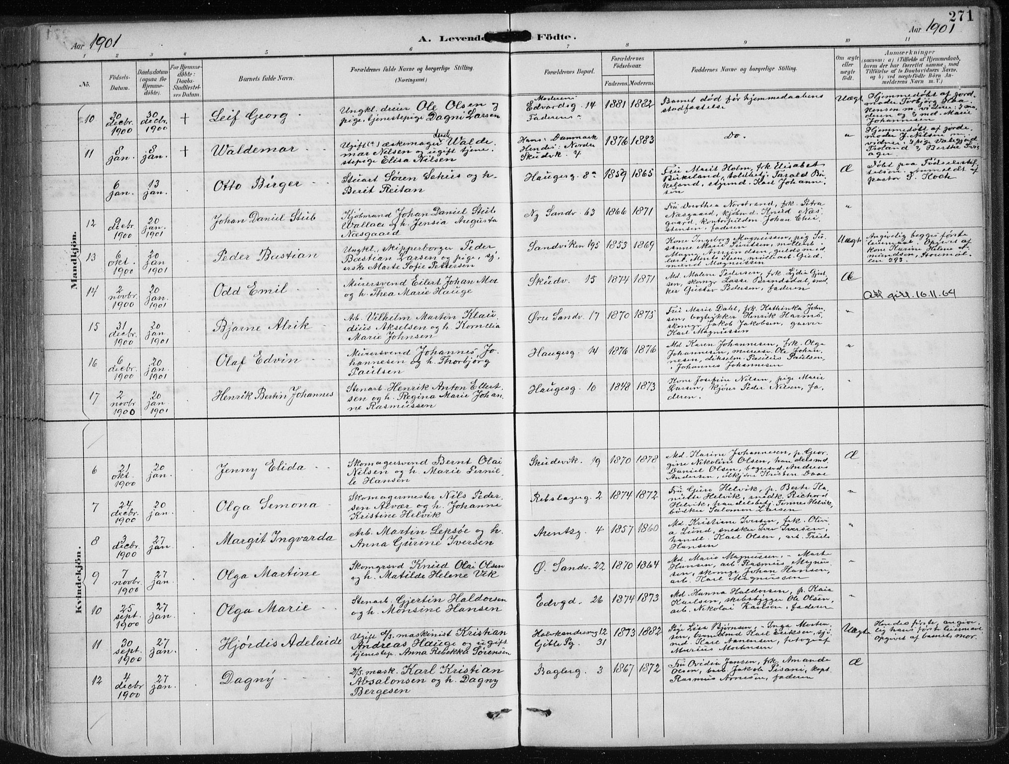 Sandviken Sokneprestembete, AV/SAB-A-77601/H/Ha/L0005: Parish register (official) no. B 2, 1891-1901, p. 271