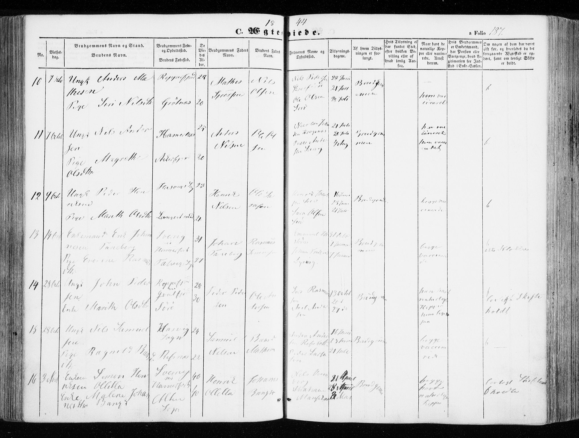 Hammerfest sokneprestkontor, SATØ/S-1347/H/Ha/L0004.kirke: Parish register (official) no. 4, 1843-1856, p. 187