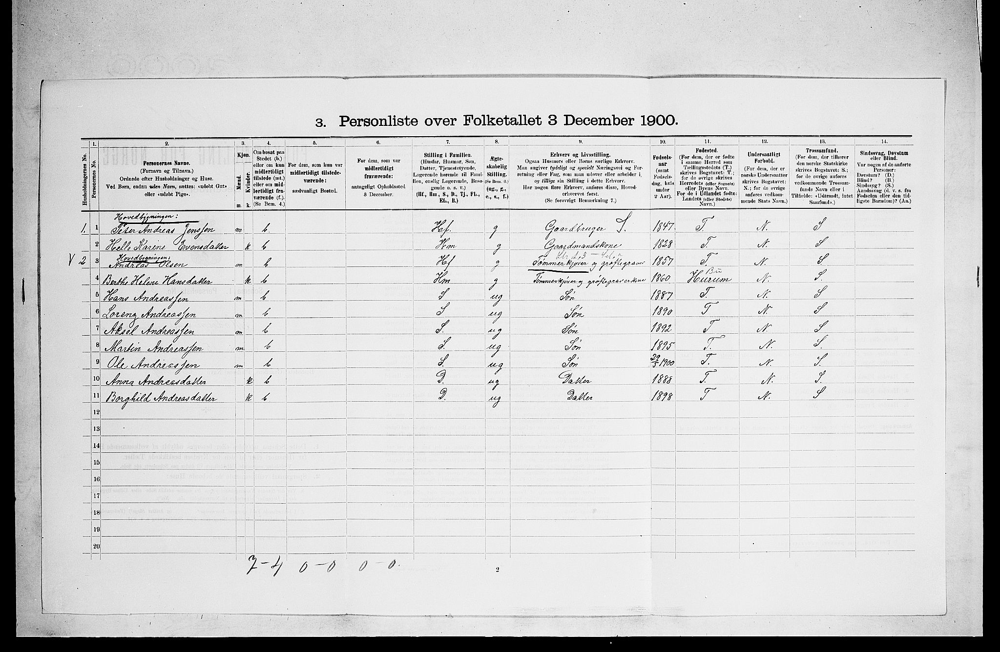 RA, 1900 census for Modum, 1900, p. 458