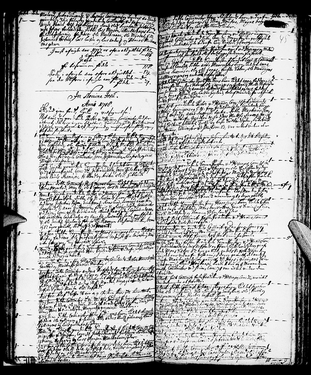 Hamre sokneprestembete, SAB/A-75501/H/Ha/Haa/Haaa/L0003: Parish register (official) no. A 3, 1708-1726, p. 45