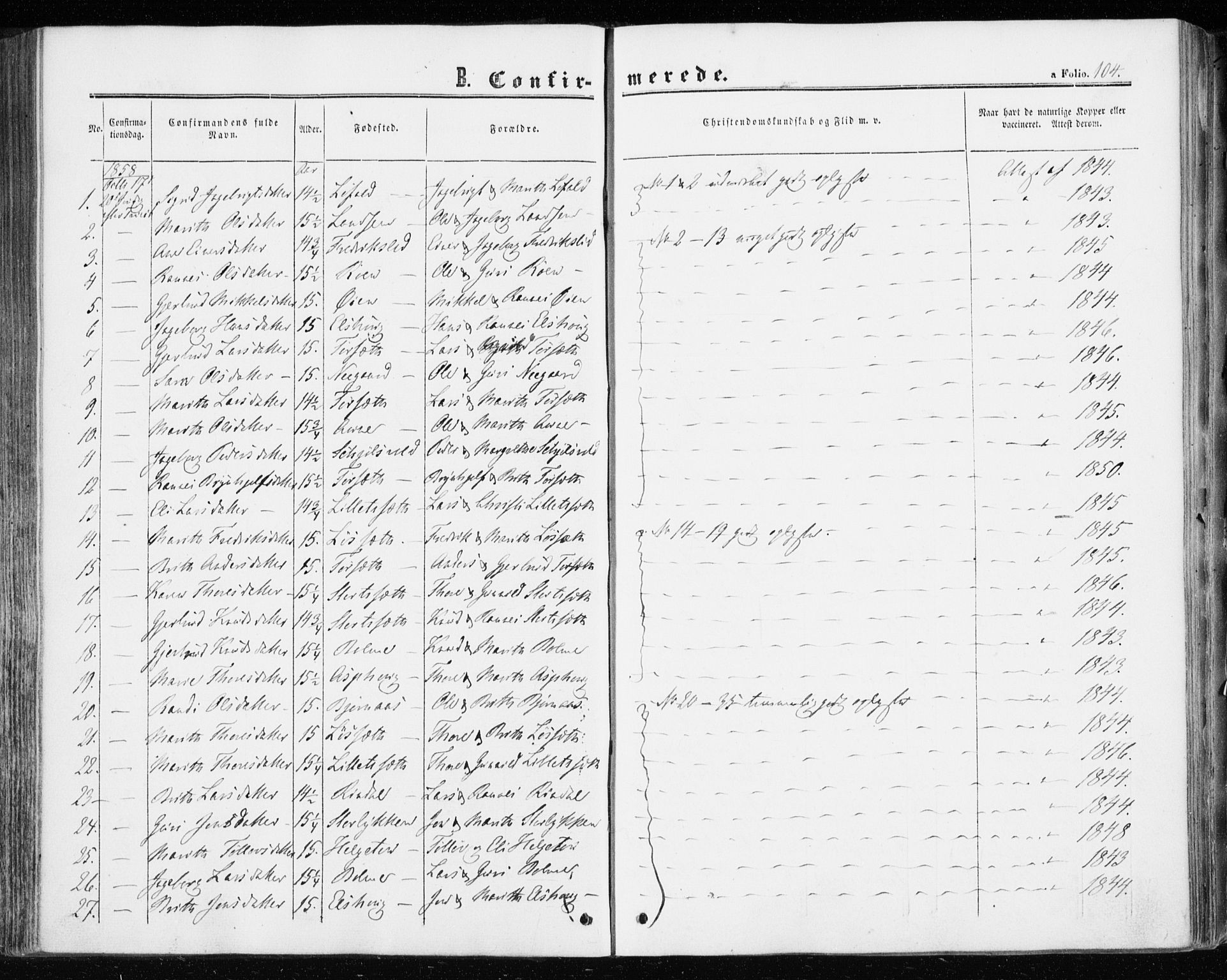 Ministerialprotokoller, klokkerbøker og fødselsregistre - Møre og Romsdal, AV/SAT-A-1454/598/L1067: Parish register (official) no. 598A01, 1858-1871, p. 104