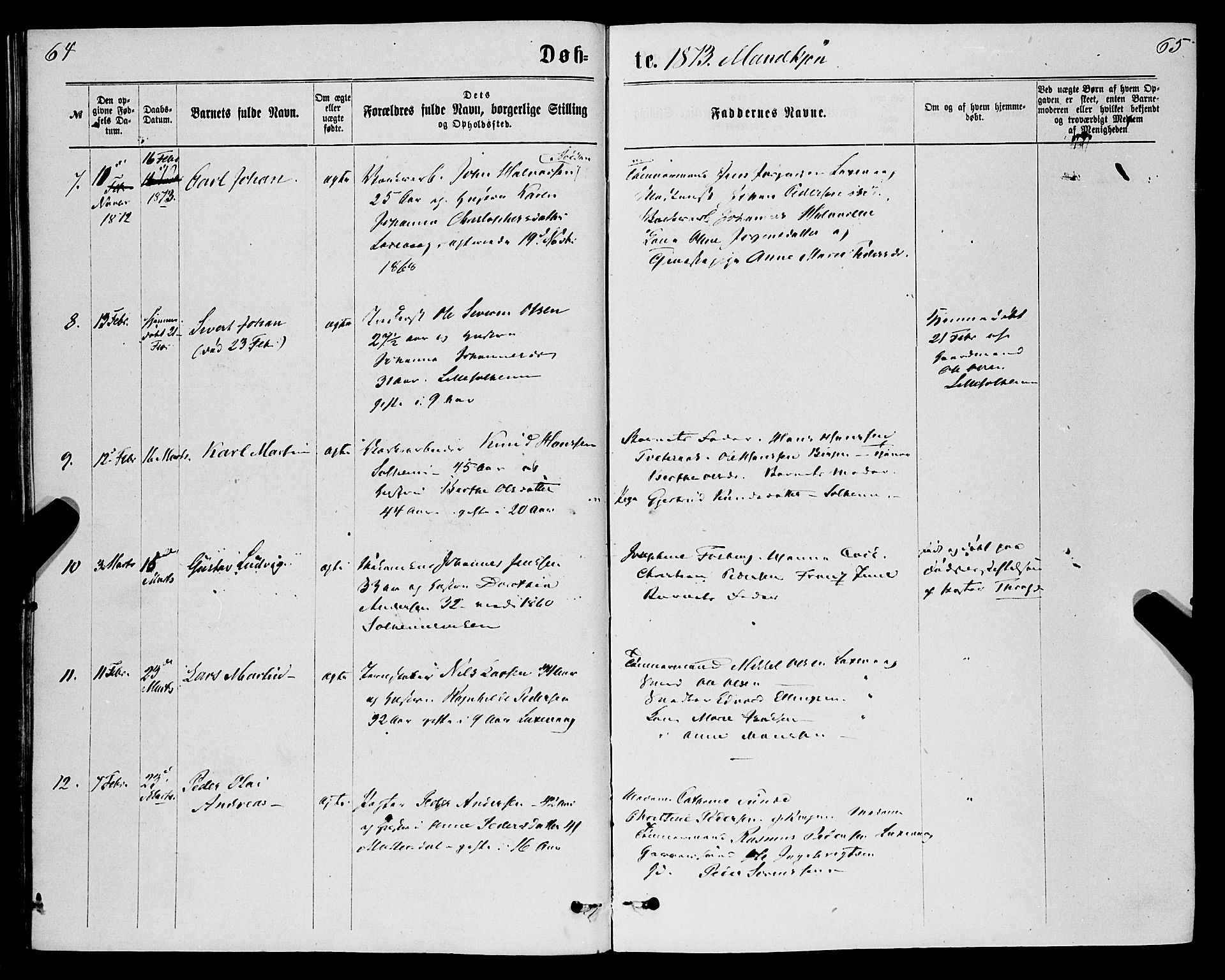 St. Jørgens hospital og Årstad sokneprestembete, AV/SAB-A-99934: Parish register (official) no. A 6, 1870-1878, p. 64-65