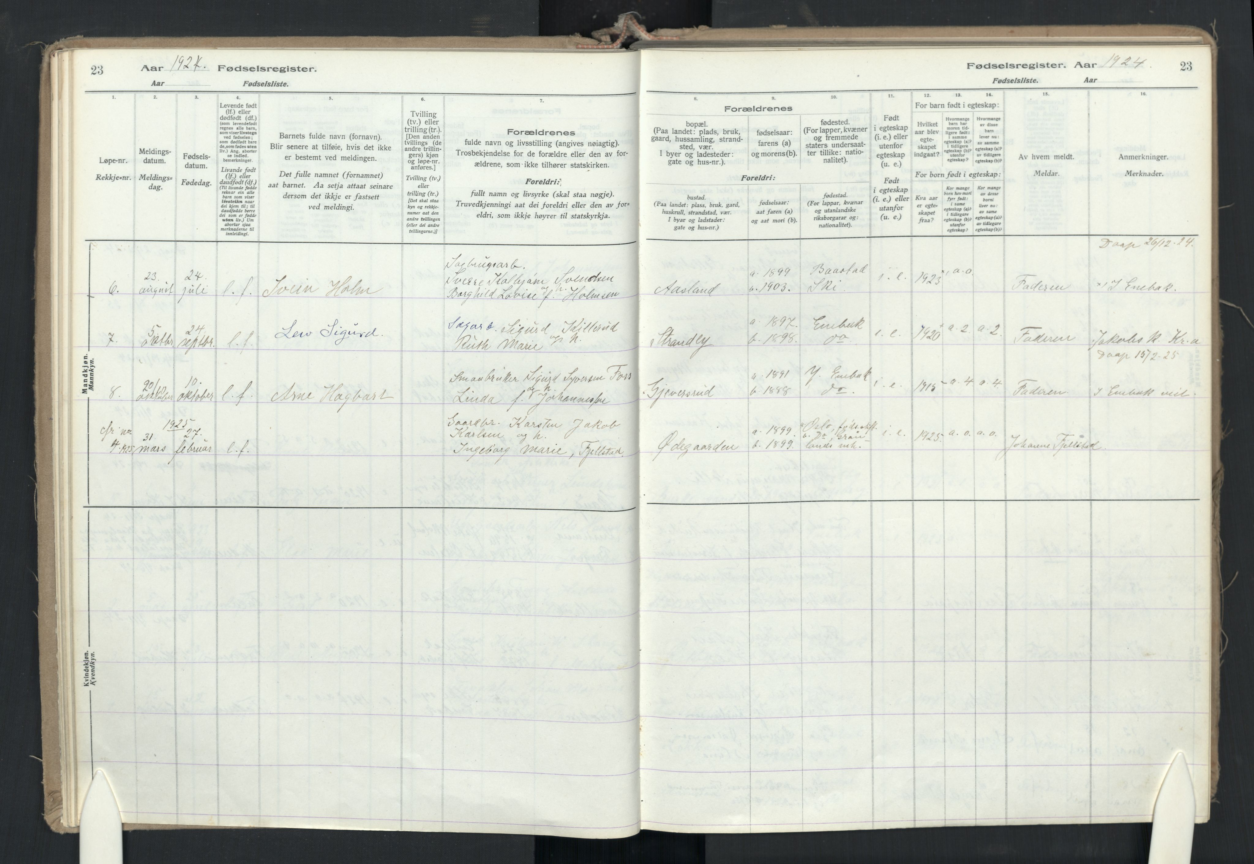 Enebakk prestekontor Kirkebøker, AV/SAO-A-10171c/J/Jb/L0001: Birth register no. II 1, 1916-1980, p. 23