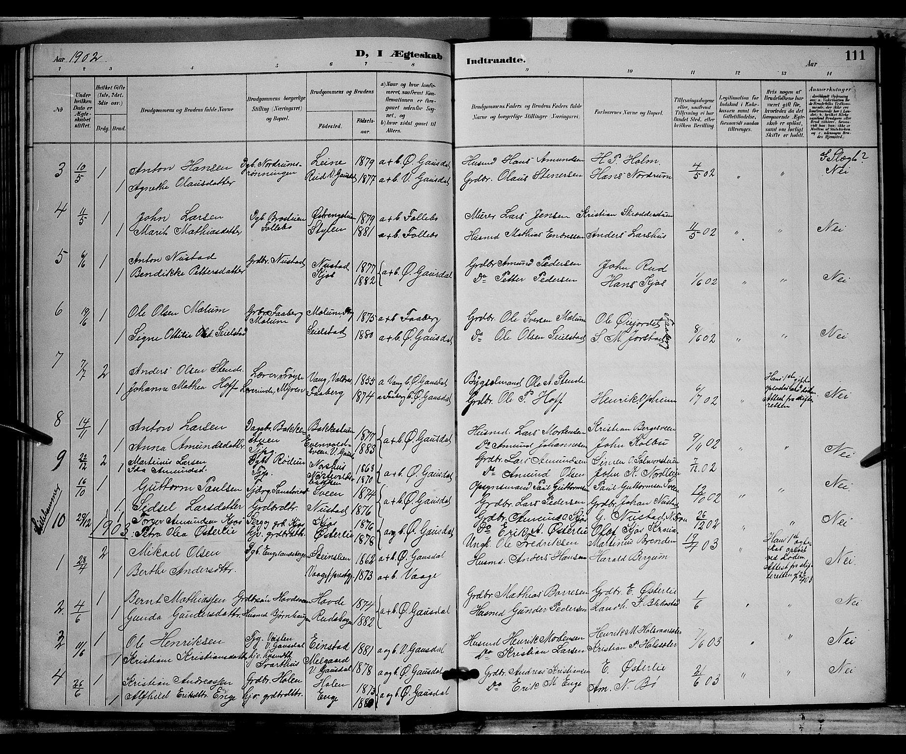 Østre Gausdal prestekontor, AV/SAH-PREST-092/H/Ha/Hab/L0002: Parish register (copy) no. 2, 1894-1904, p. 111