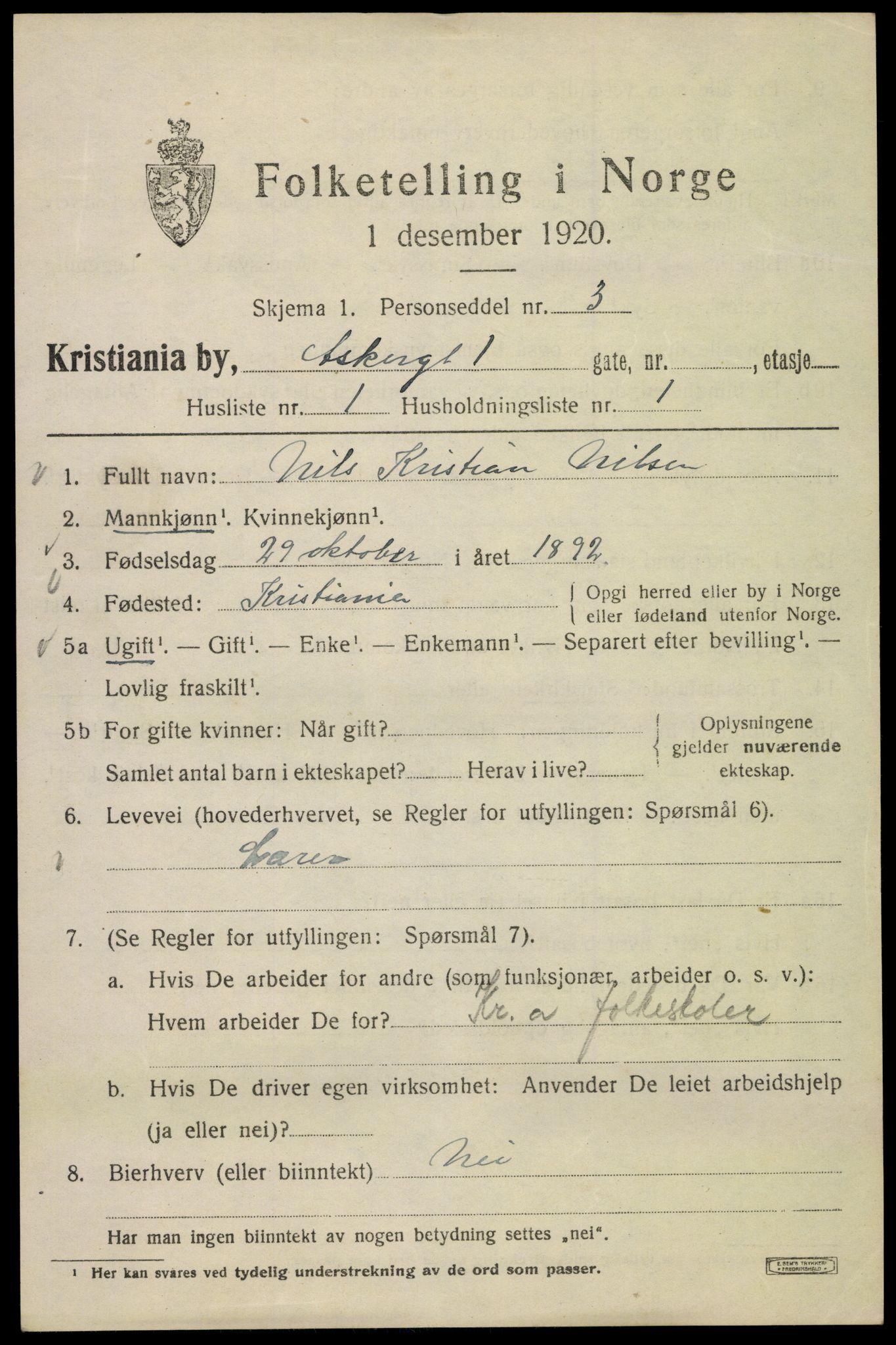 SAO, 1920 census for Kristiania, 1920, p. 146691