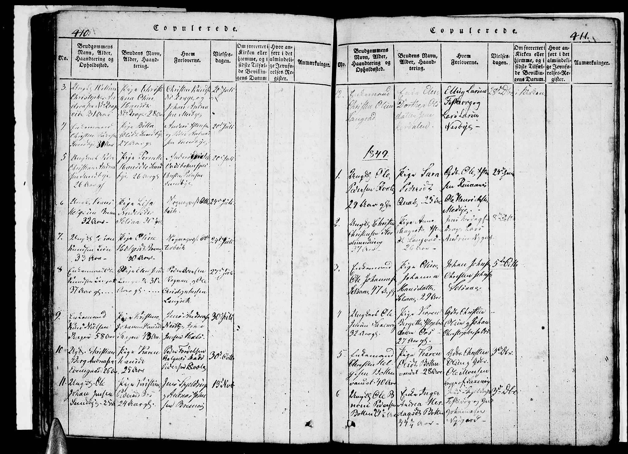 Ministerialprotokoller, klokkerbøker og fødselsregistre - Nordland, SAT/A-1459/847/L0676: Parish register (copy) no. 847C04, 1821-1853, p. 410-411