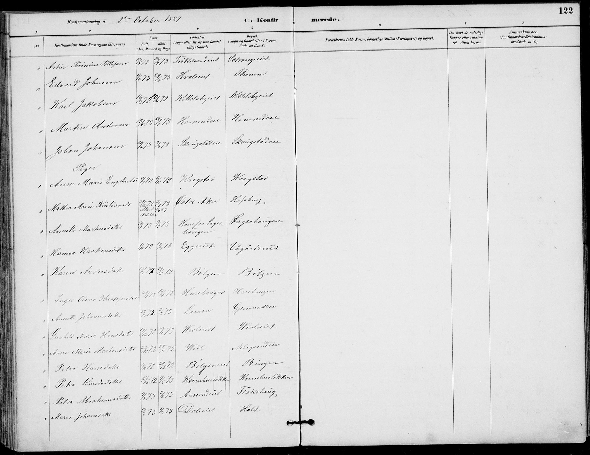 Haug kirkebøker, AV/SAKO-A-604/F/Fa/L0001: Parish register (official) no. 1, 1885-1917, p. 122