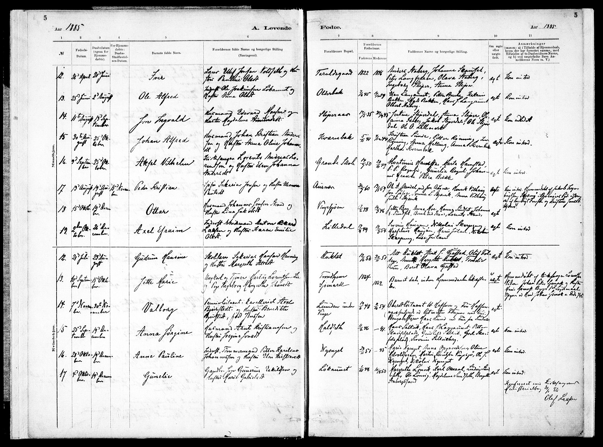 Ministerialprotokoller, klokkerbøker og fødselsregistre - Nord-Trøndelag, SAT/A-1458/733/L0325: Parish register (official) no. 733A04, 1884-1908, p. 5