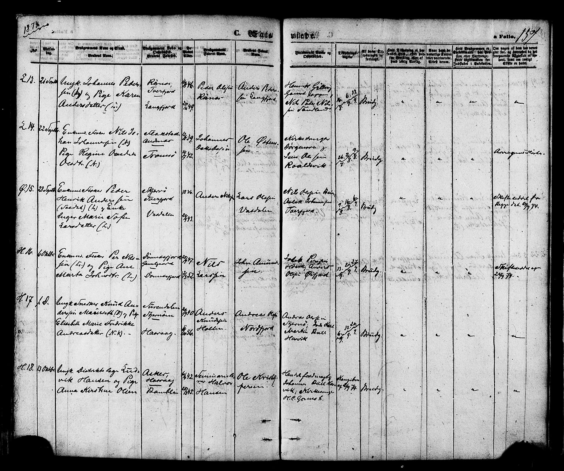 Loppa sokneprestkontor, SATØ/S-1339/H/Ha/L0005kirke: Parish register (official) no. 5, 1869-1878, p. 157