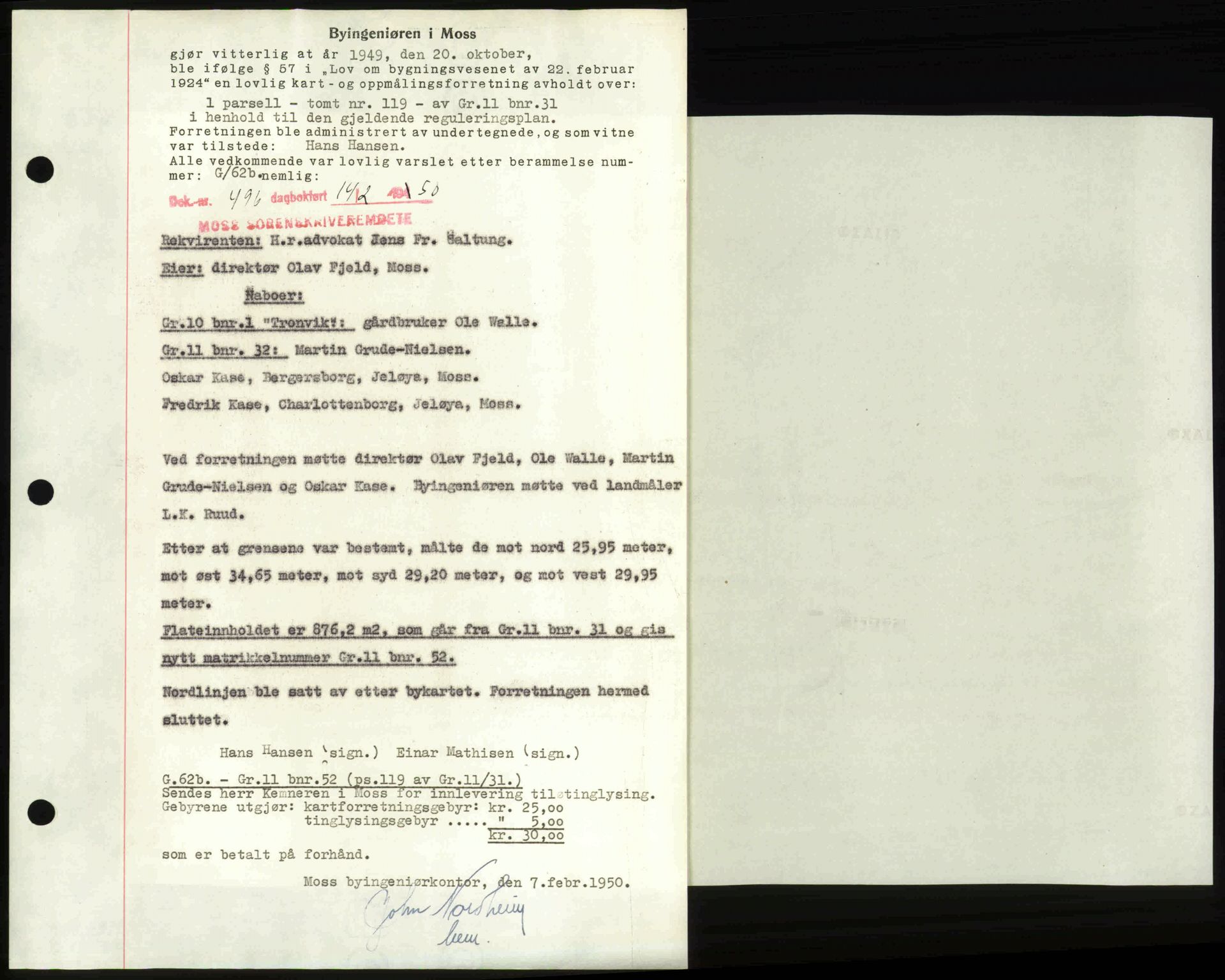 Moss sorenskriveri, SAO/A-10168: Mortgage book no. A25, 1950-1950, Diary no: : 496/1950