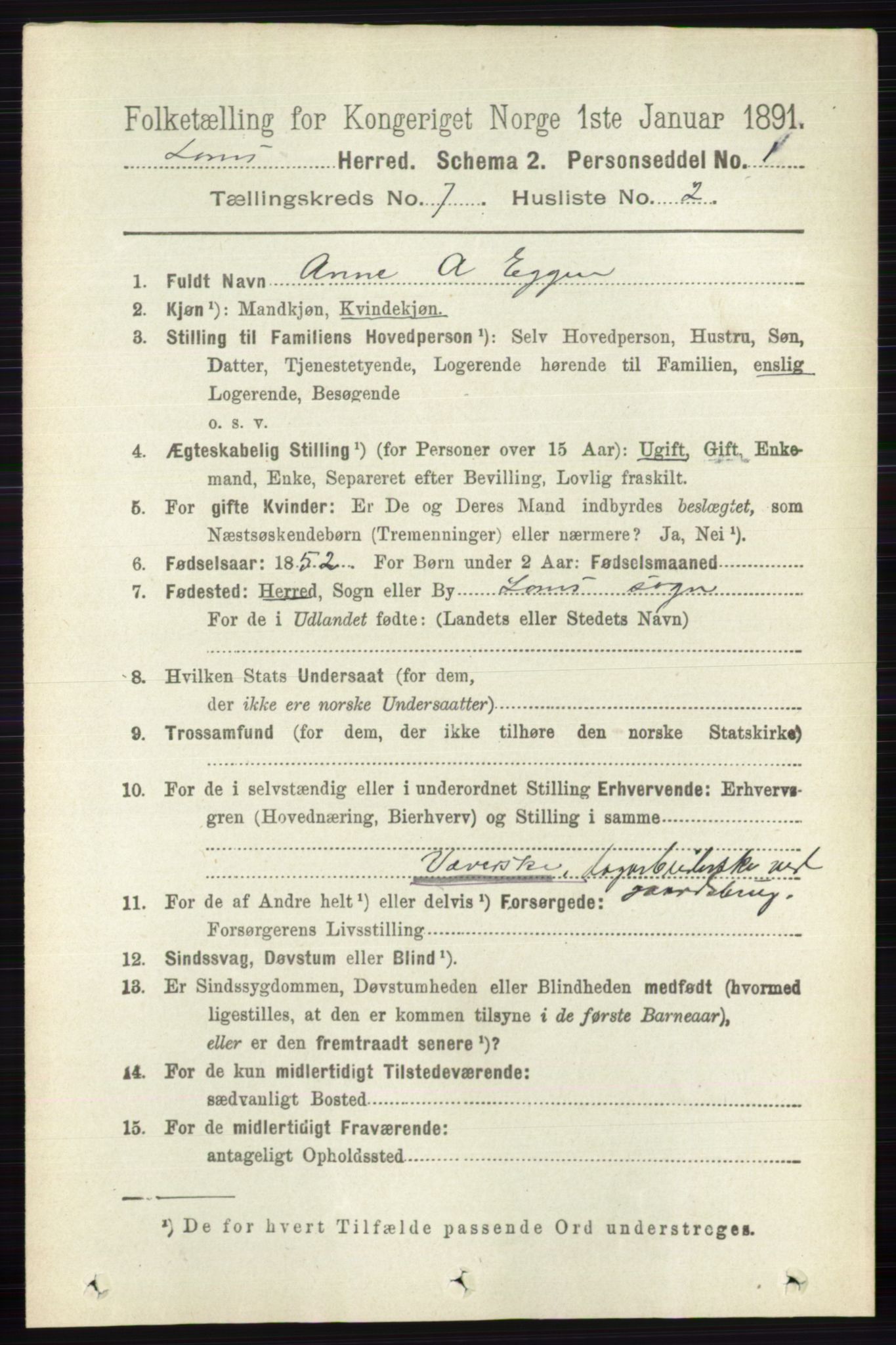 RA, 1891 census for 0514 Lom, 1891, p. 2808