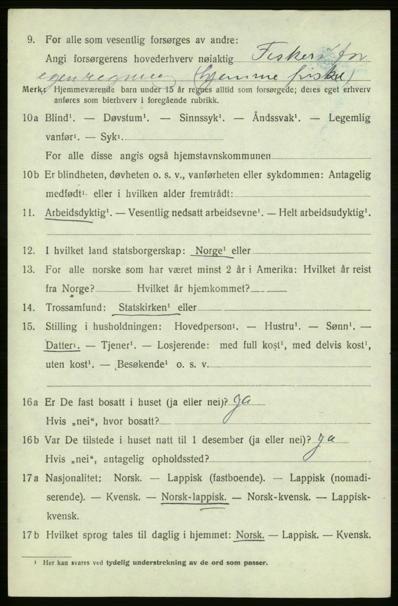 SATØ, 1920 census for , 1920, p. 497