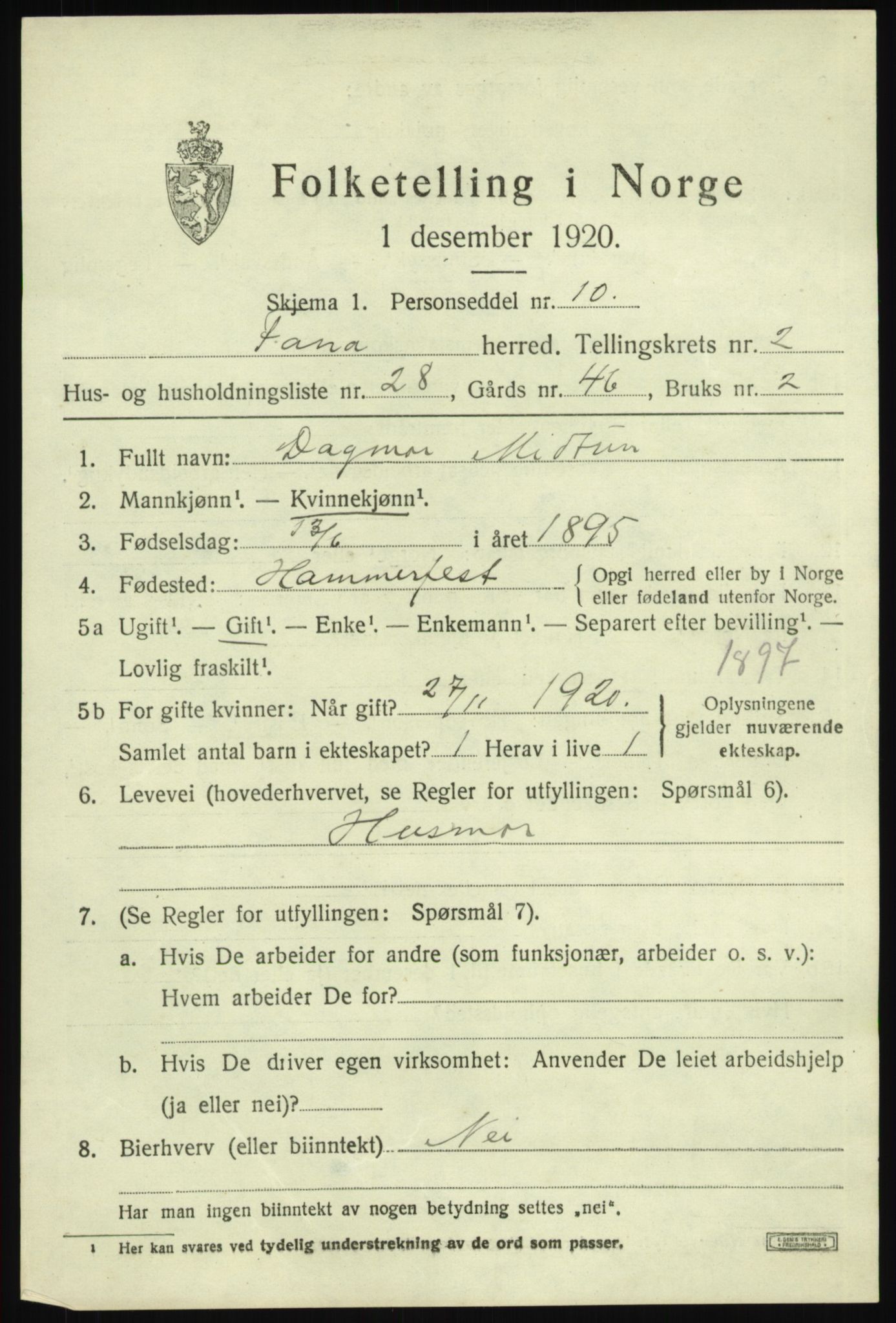 SAB, 1920 census for Fana, 1920, p. 4779