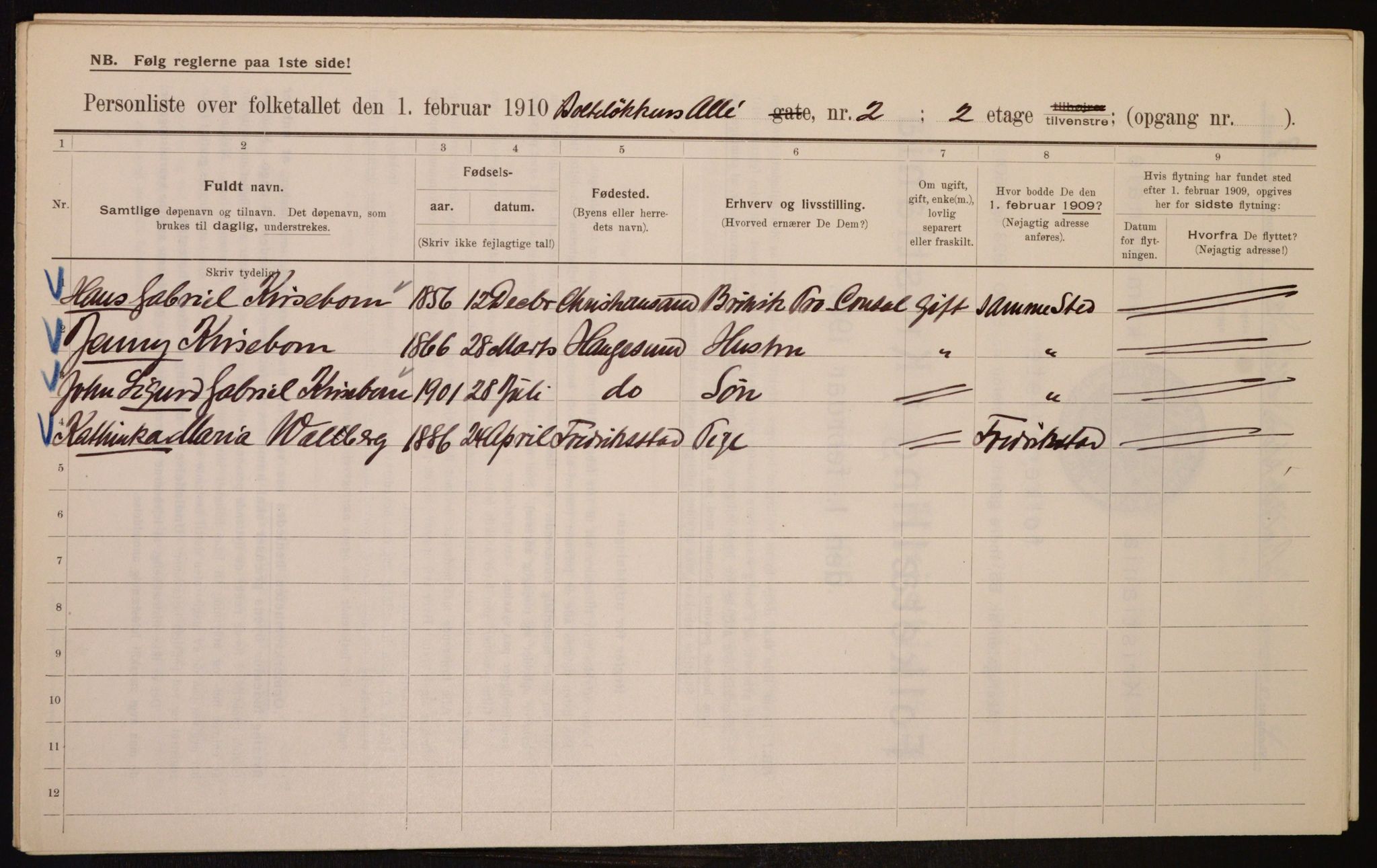 OBA, Municipal Census 1910 for Kristiania, 1910, p. 7304