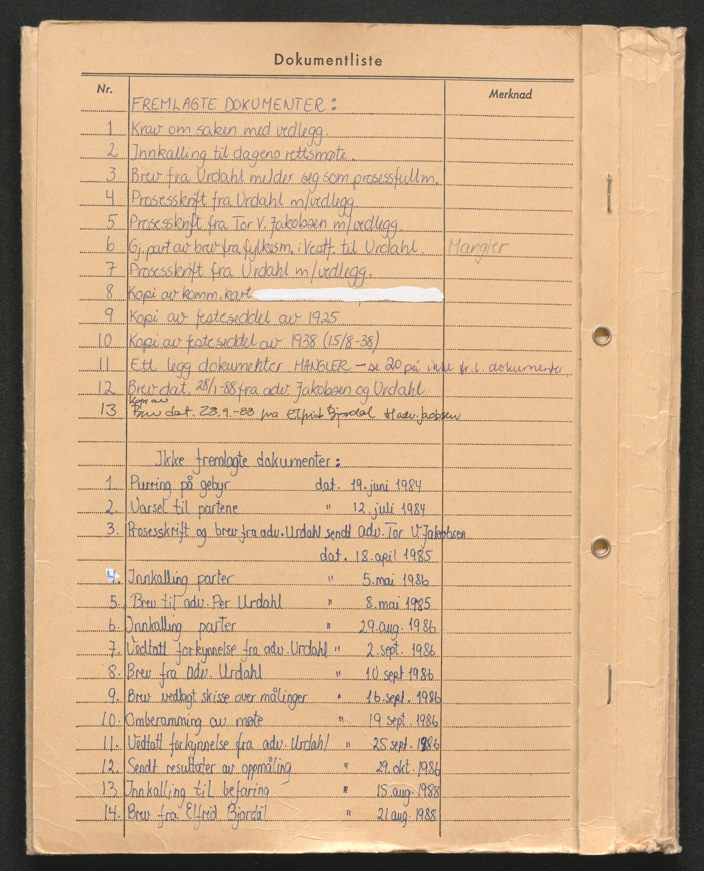 Vestfold jordskifterett, AV/SAKO-A-1152/G/Gb/L0021/0004: Horten, gnr. 72-108 / Gårdsnr. 108: Sak 0700-1984-0020, 1986-1989, p. 2