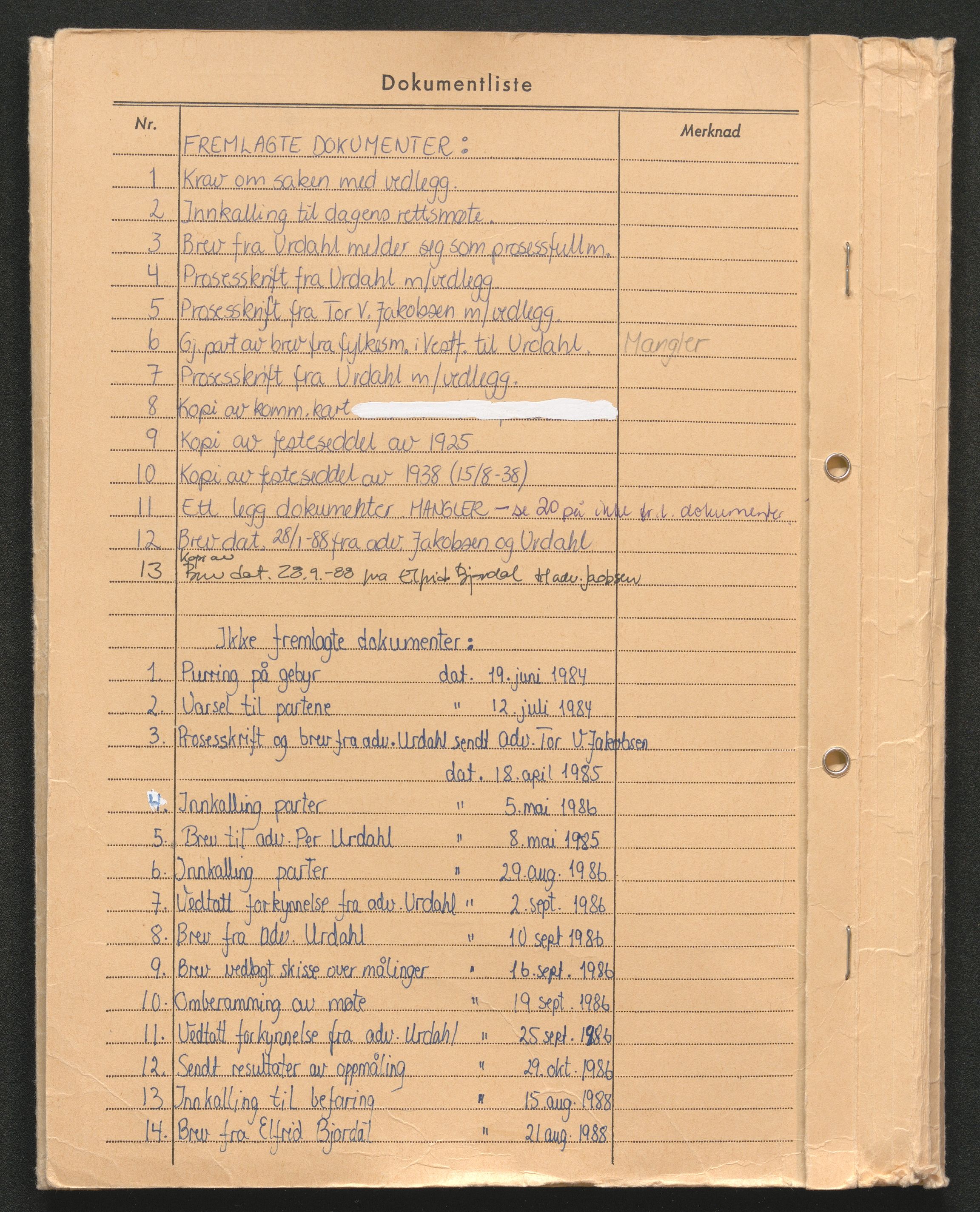 Vestfold jordskifterett, SAKO/A-1152/G/Gb/L0021/0004: Horten, gnr. 72-108 / Gårdsnr. 108: Sak 0700-1984-0020, 1986-1989, p. 2