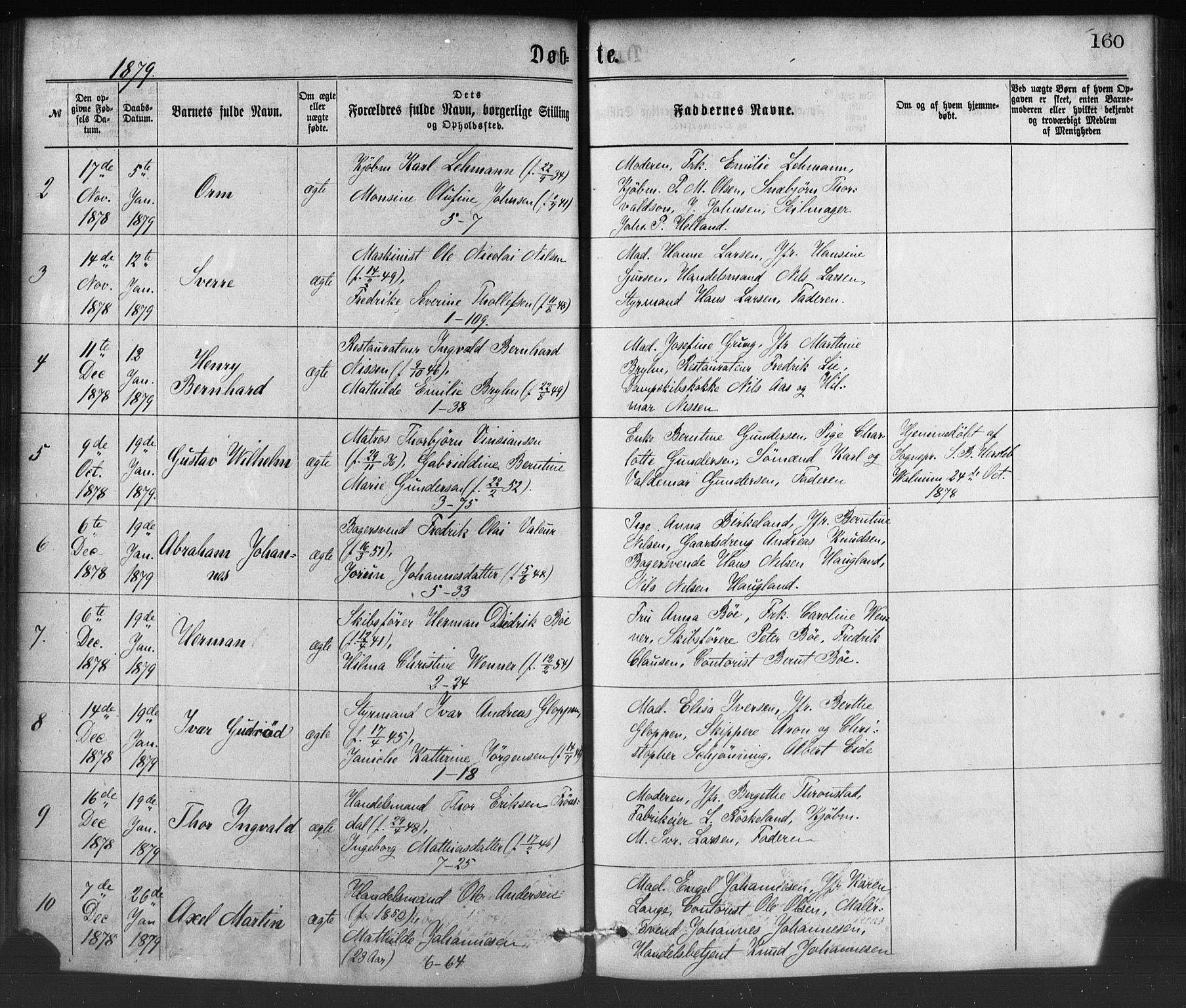 Nykirken Sokneprestembete, SAB/A-77101/H/Haa/L0016: Parish register (official) no. B 3, 1870-1884, p. 160