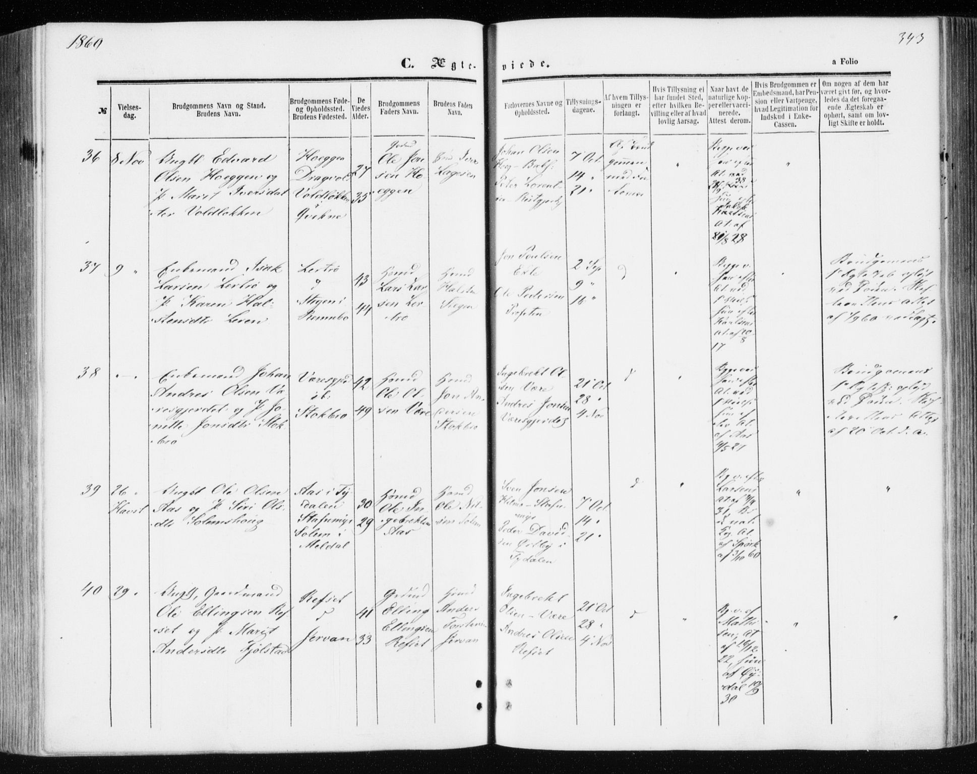 Ministerialprotokoller, klokkerbøker og fødselsregistre - Sør-Trøndelag, AV/SAT-A-1456/606/L0292: Parish register (official) no. 606A07, 1856-1865, p. 343