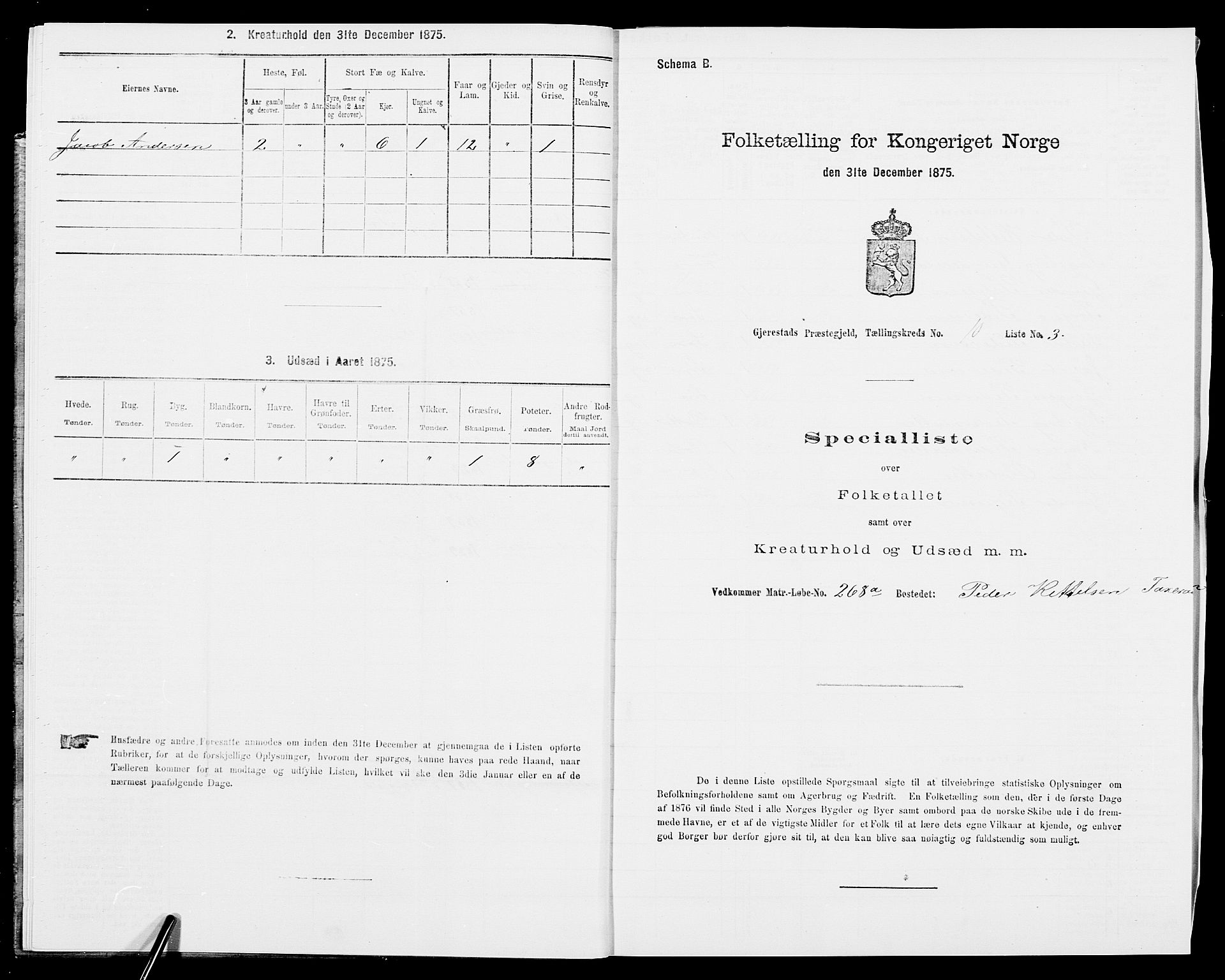 SAK, 1875 census for 0911P Gjerstad, 1875, p. 1023