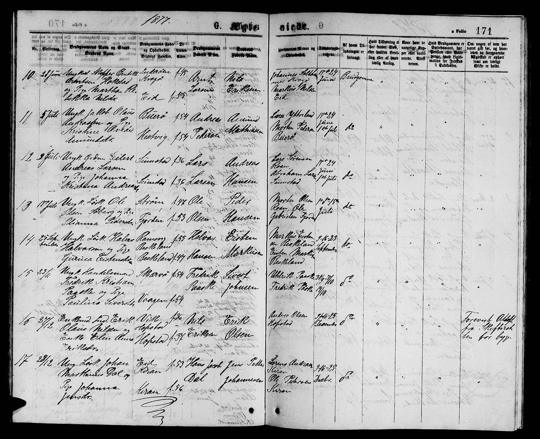 Ministerialprotokoller, klokkerbøker og fødselsregistre - Sør-Trøndelag, AV/SAT-A-1456/657/L0715: Parish register (copy) no. 657C02, 1873-1888, p. 171