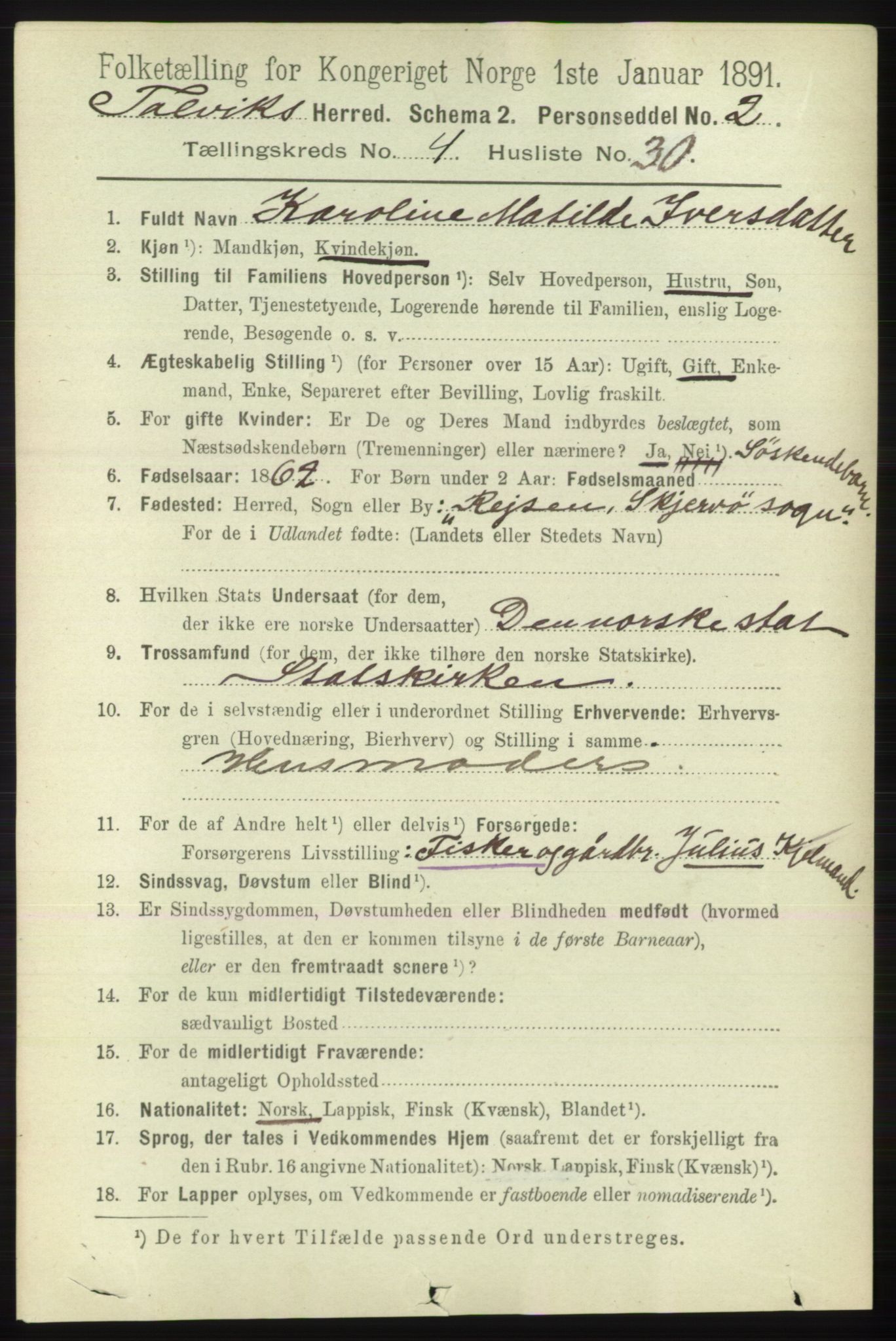 RA, 1891 census for 2013 Talvik, 1891, p. 1297