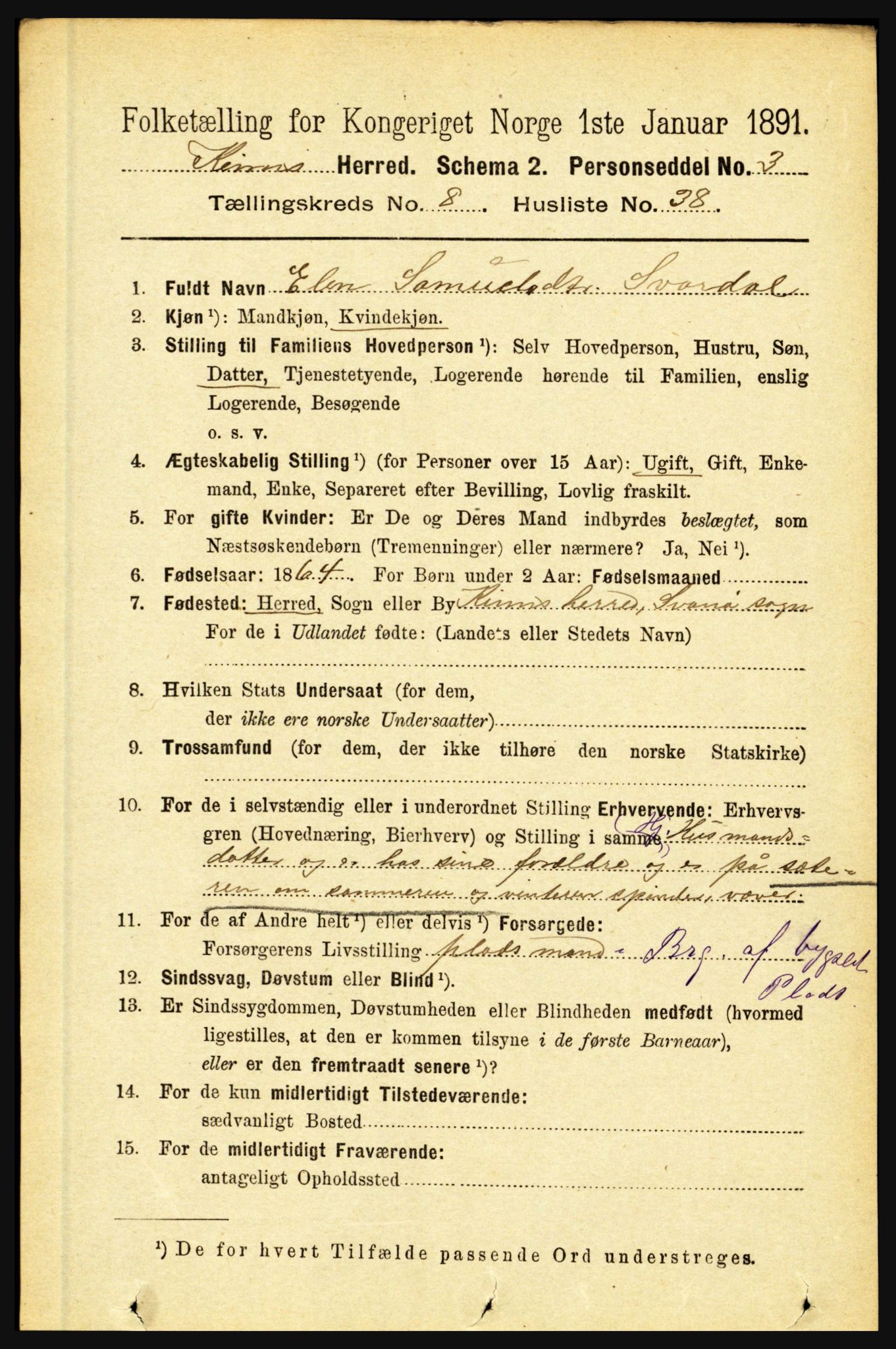 RA, 1891 census for 1437 Kinn, 1891, p. 3350