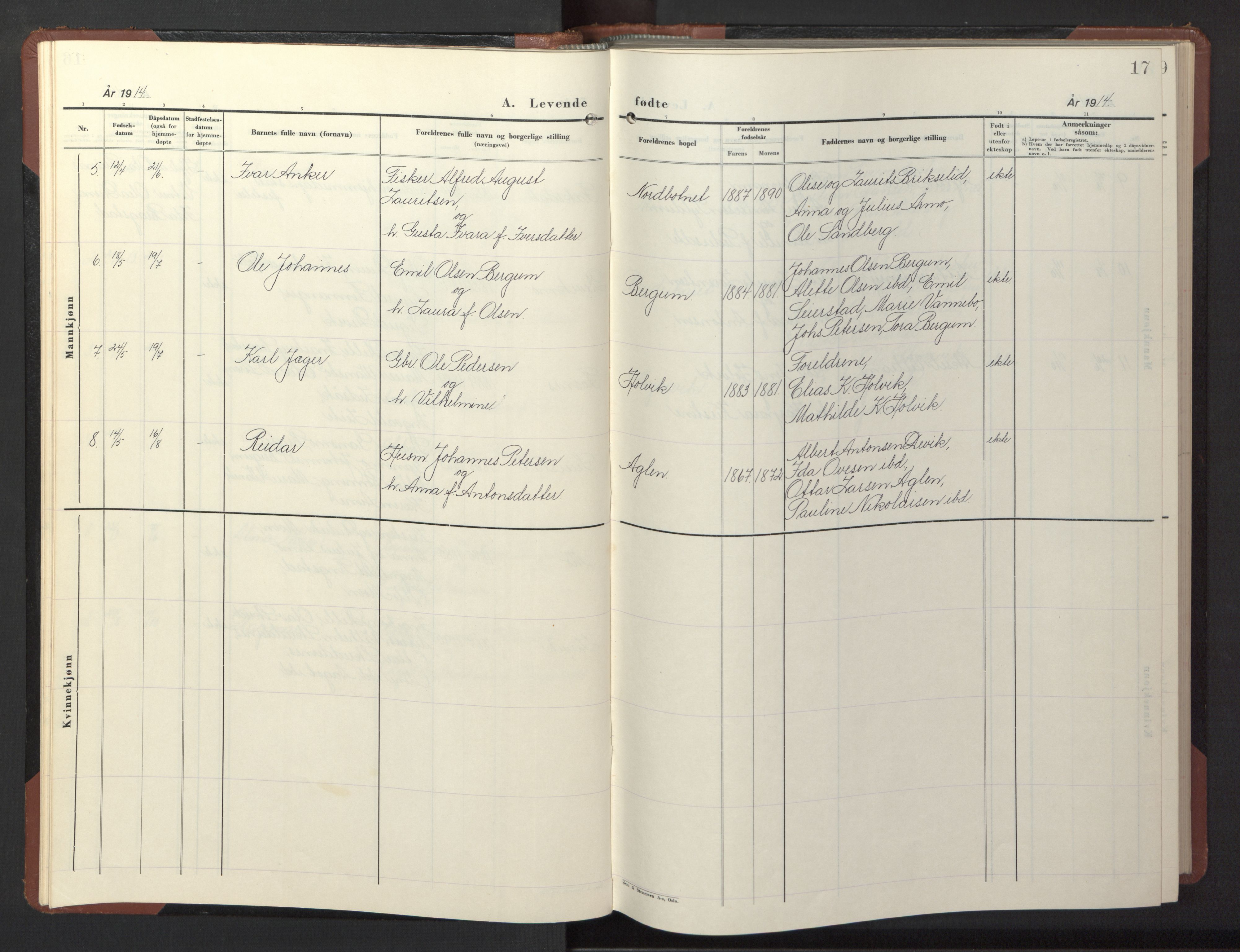 Ministerialprotokoller, klokkerbøker og fødselsregistre - Nord-Trøndelag, SAT/A-1458/773/L0625: Parish register (copy) no. 773C01, 1910-1952, p. 17