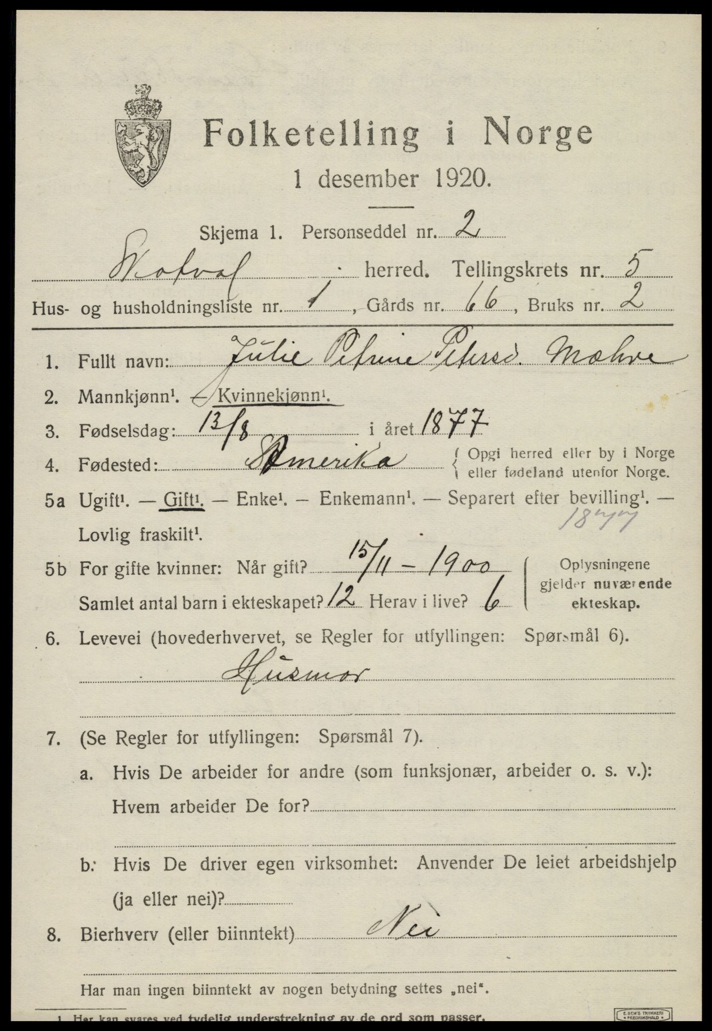 SAT, 1920 census for Skatval, 1920, p. 3507