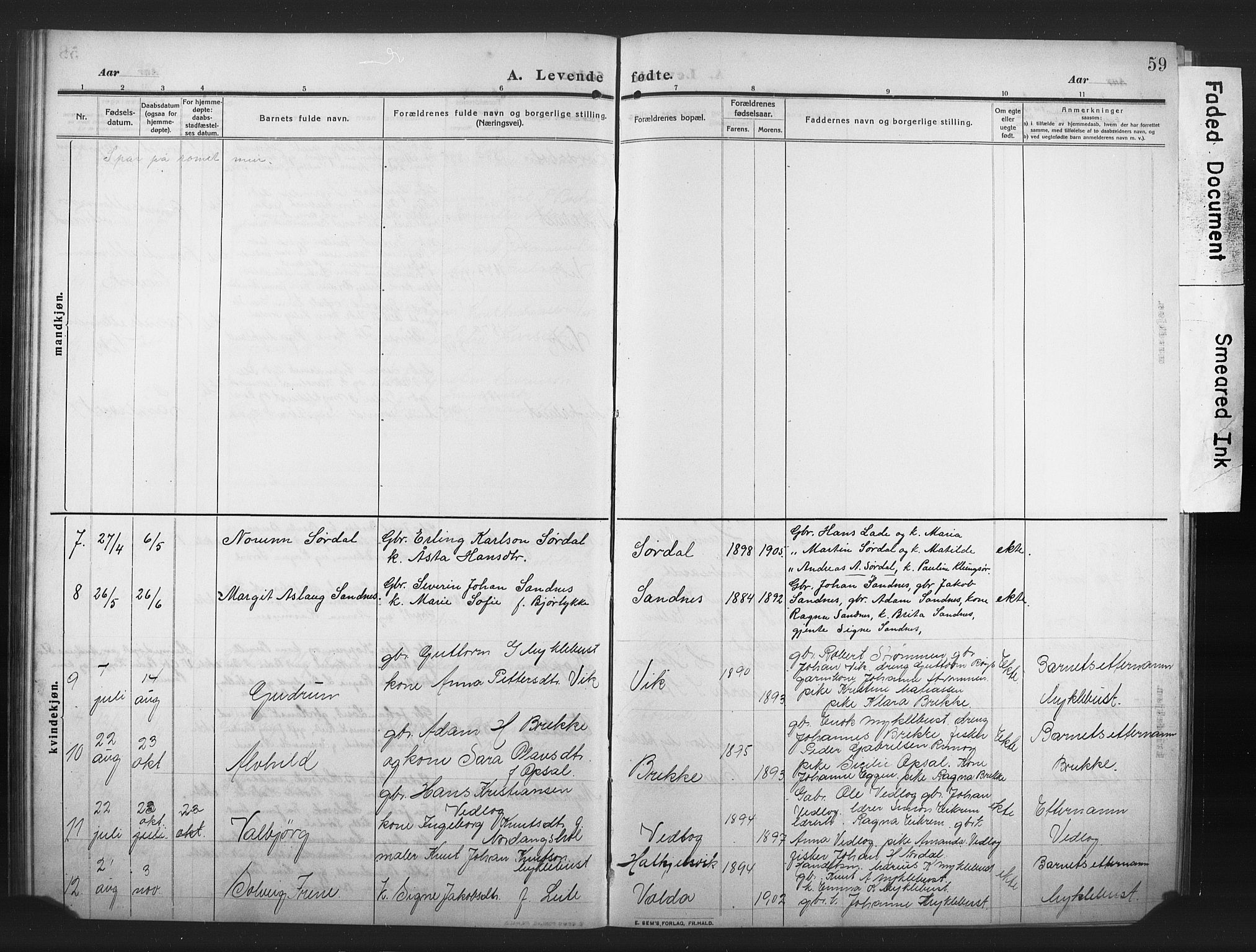 Ministerialprotokoller, klokkerbøker og fødselsregistre - Møre og Romsdal, AV/SAT-A-1454/502/L0028: Parish register (copy) no. 502C02, 1909-1932, p. 59