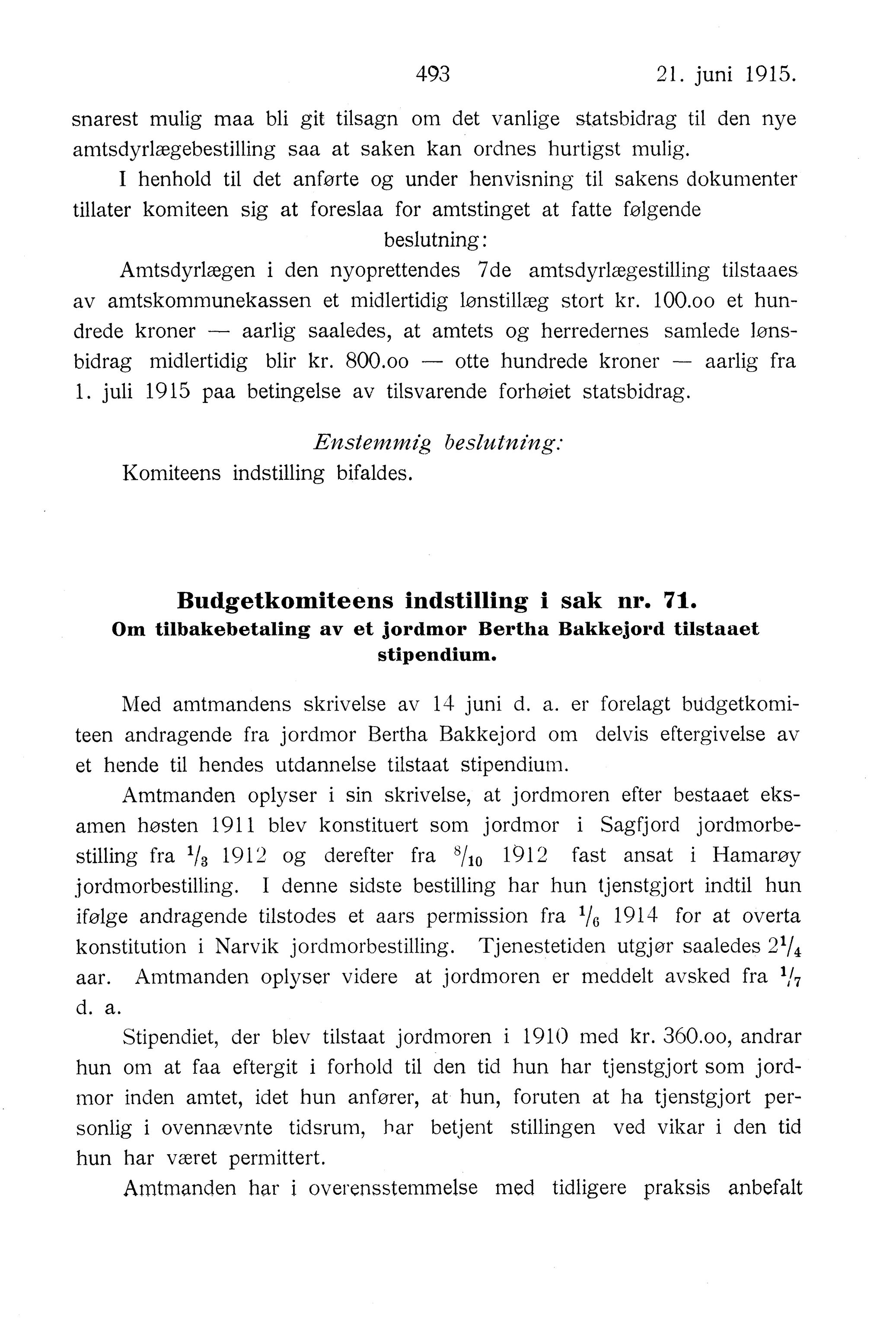 Nordland Fylkeskommune. Fylkestinget, AIN/NFK-17/176/A/Ac/L0038: Fylkestingsforhandlinger 1915, 1915