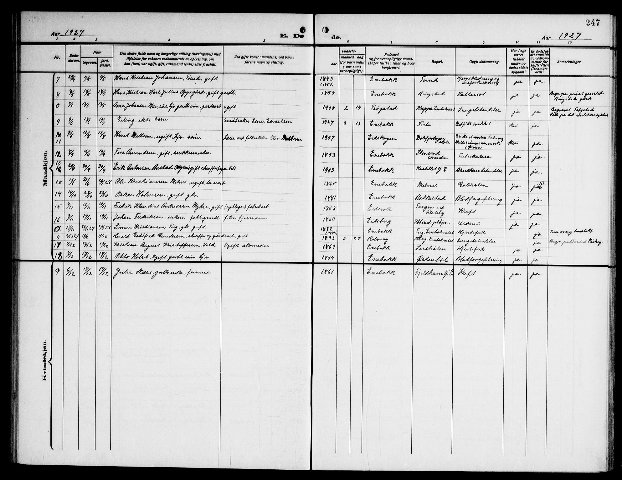 Enebakk prestekontor Kirkebøker, AV/SAO-A-10171c/G/Ga/L0007: Parish register (copy) no. I 7, 1911-1949, p. 247