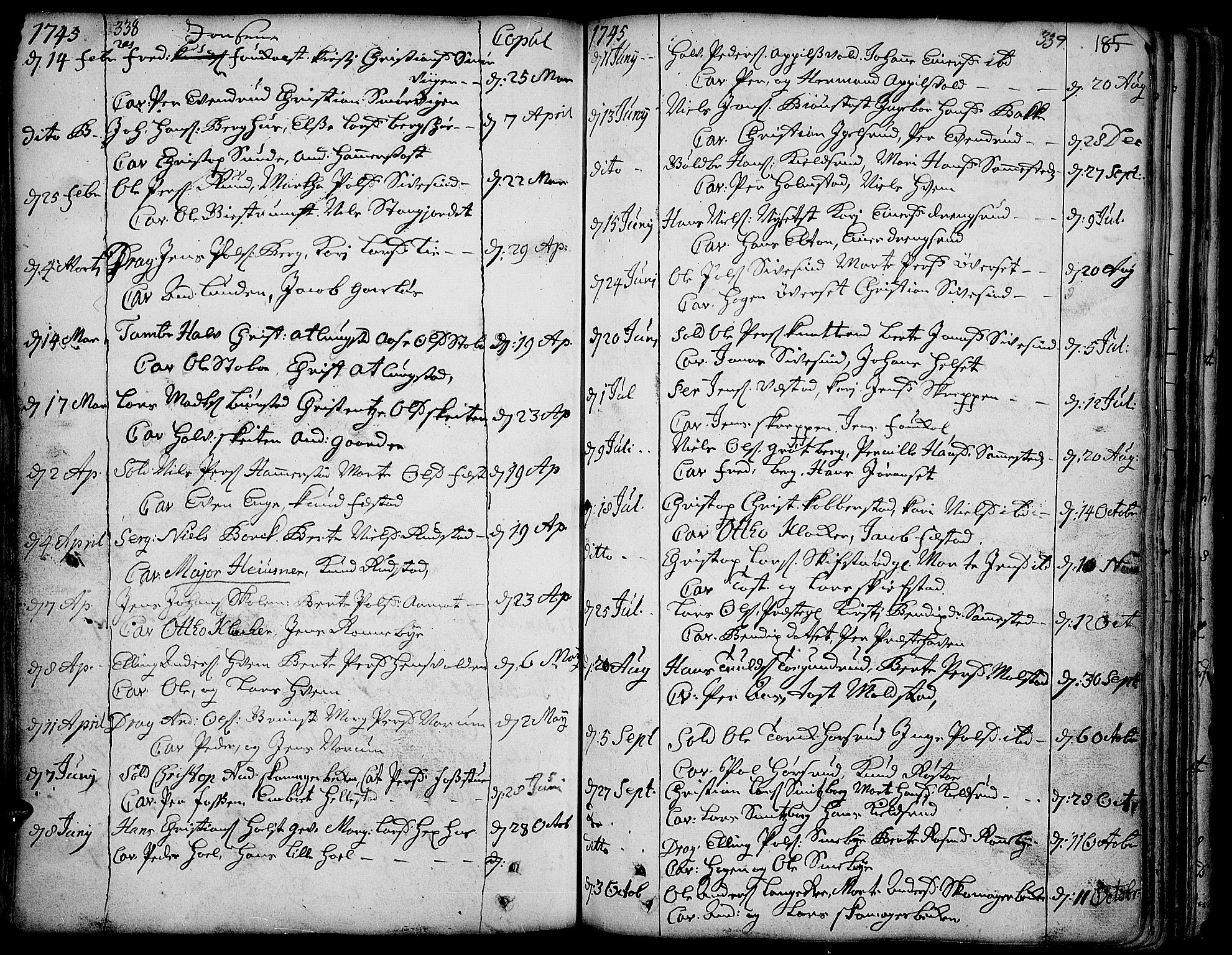 Toten prestekontor, AV/SAH-PREST-102/H/Ha/Haa/L0003: Parish register (official) no. 3, 1734-1751, p. 338-339