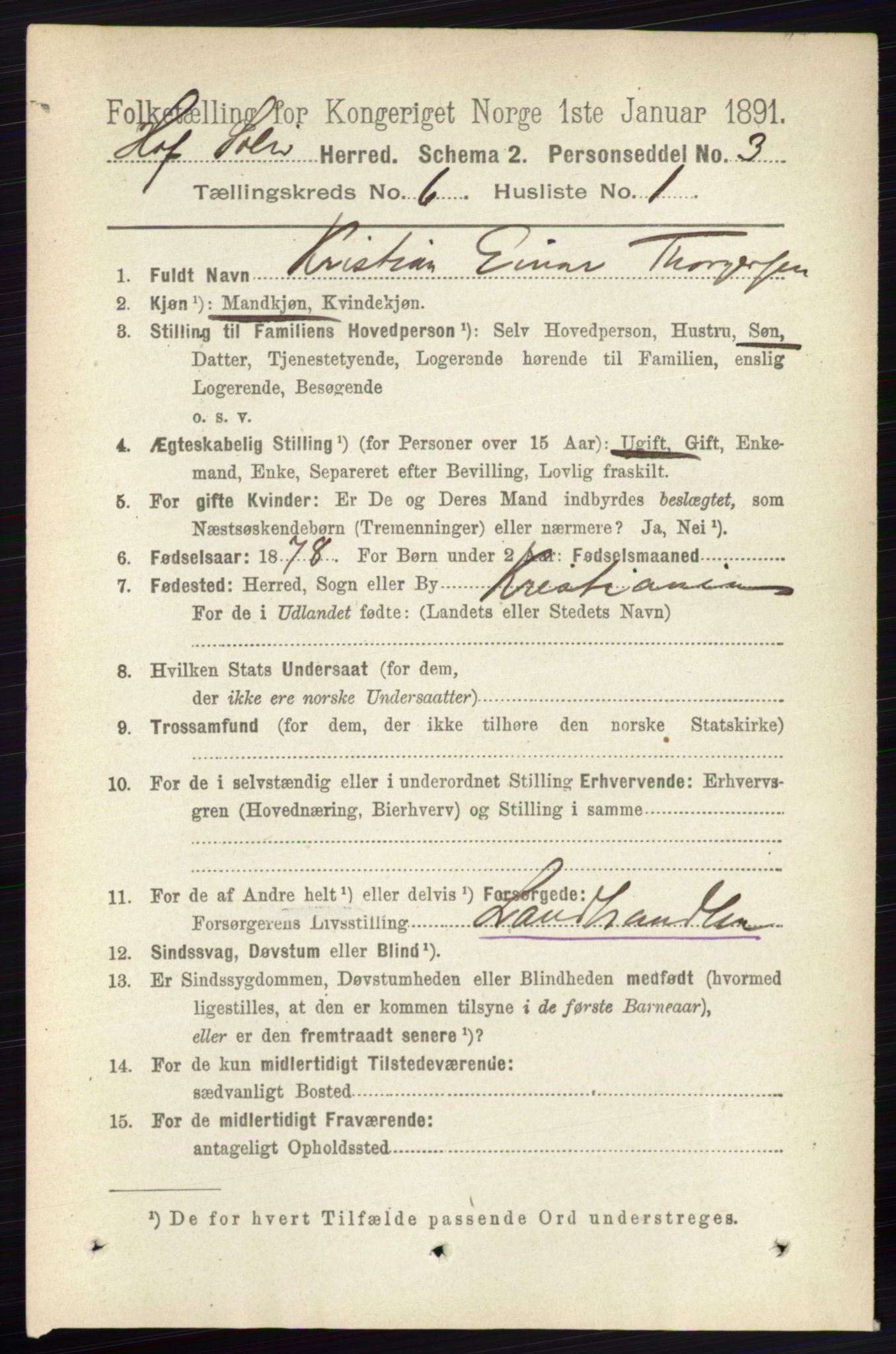 RA, 1891 census for 0424 Hof, 1891, p. 2252