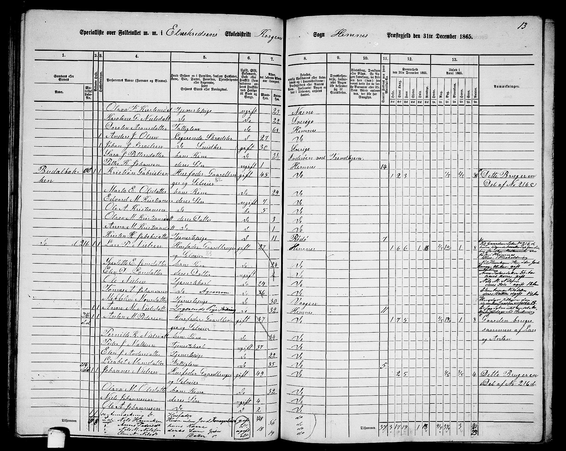 RA, 1865 census for Hemnes, 1865, p. 111