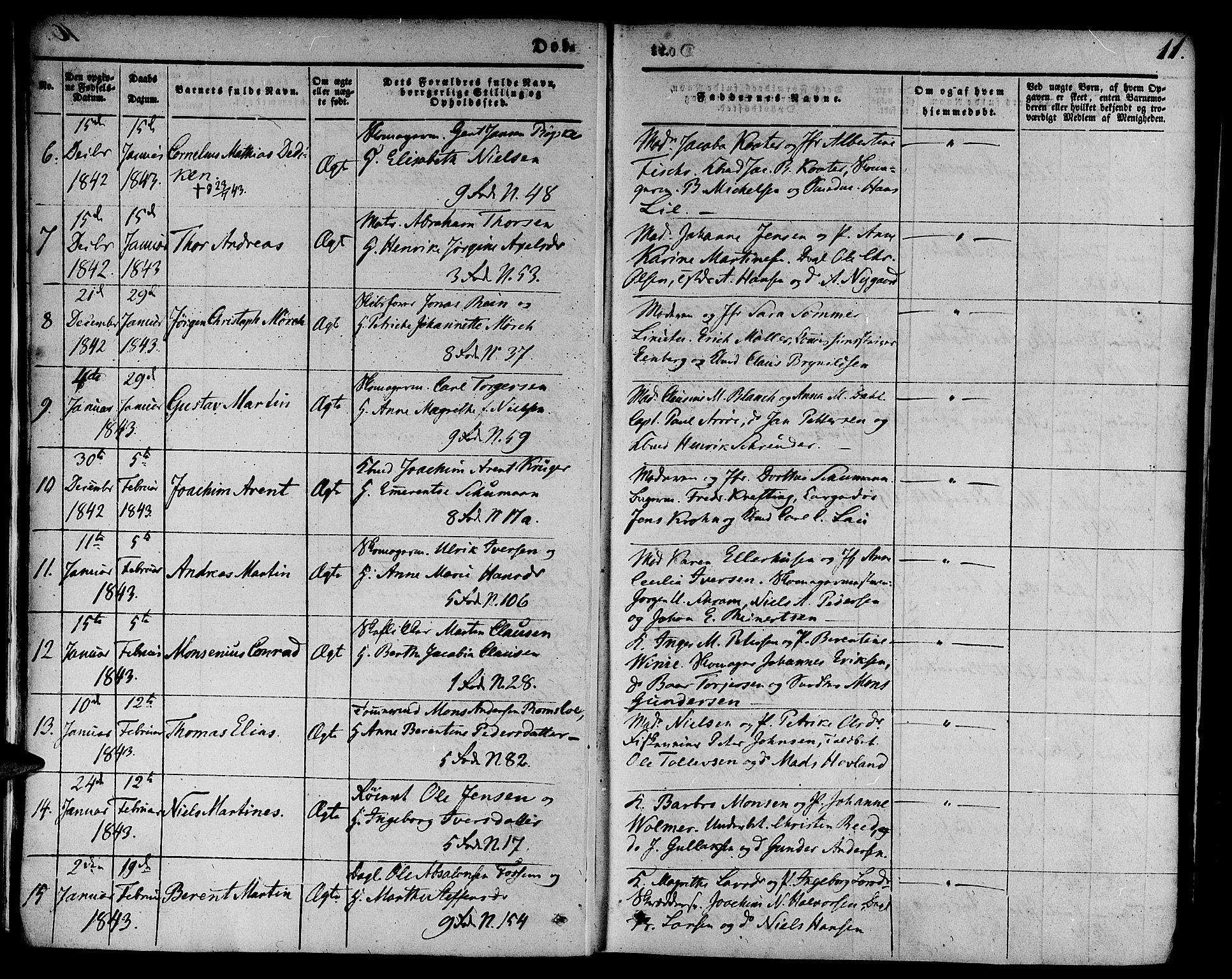 Nykirken Sokneprestembete, SAB/A-77101/H/Hab: Parish register (copy) no. B 1, 1842-1858, p. 11