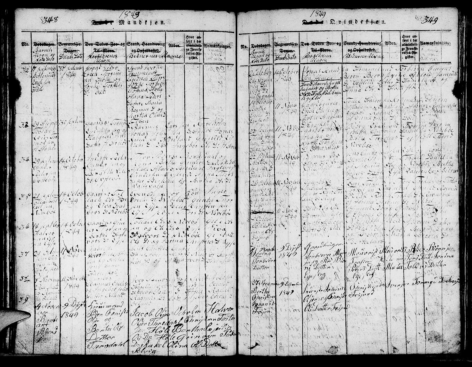 Strand sokneprestkontor, AV/SAST-A-101828/H/Ha/Hab/L0002: Parish register (copy) no. B 2, 1816-1854, p. 348-349