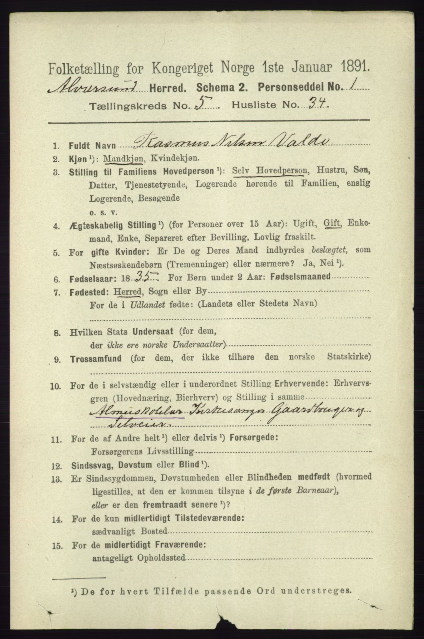 RA, 1891 census for 1257 Alversund, 1891, p. 2002