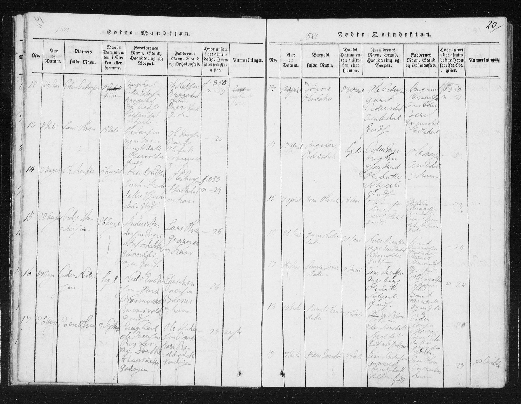 Ministerialprotokoller, klokkerbøker og fødselsregistre - Sør-Trøndelag, SAT/A-1456/687/L0996: Parish register (official) no. 687A04, 1816-1842, p. 20